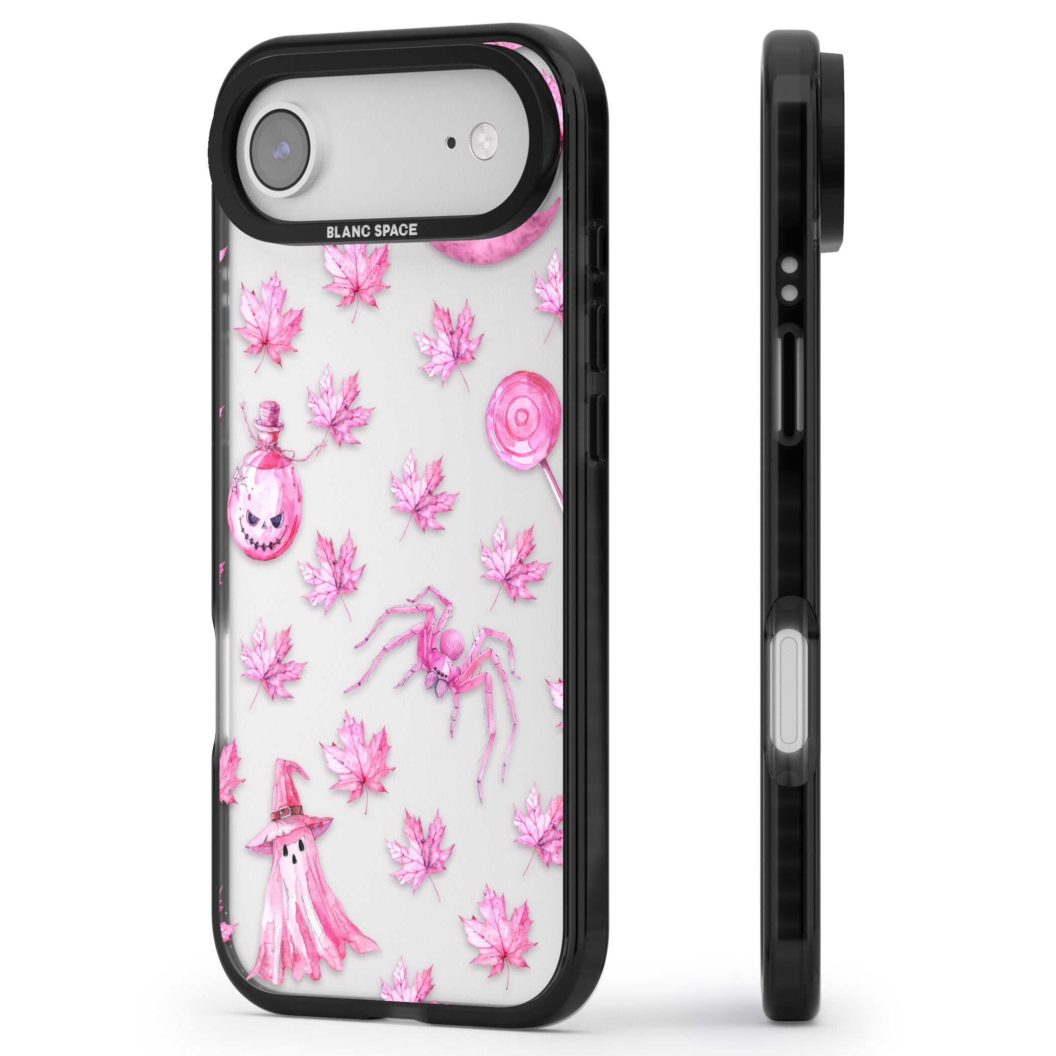 Pink Moon Maple iPhone 17 Air Impact Black Phone Case Side Profile