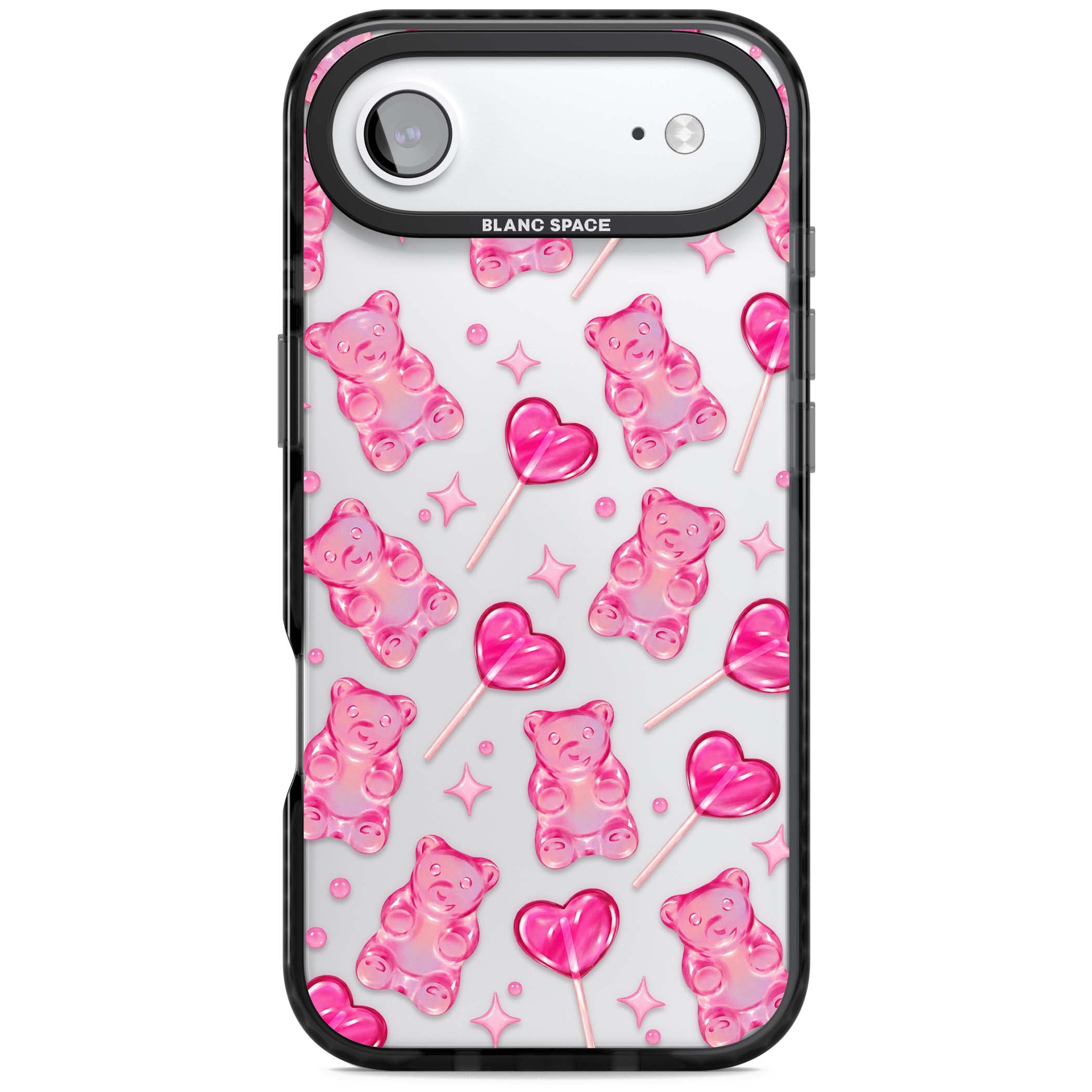 Pink Sugar pinkcore iPhone case featuring pink gummy bears, heart-shaped lollipops and sparkle stars | Clear Impact case for iPhone Air