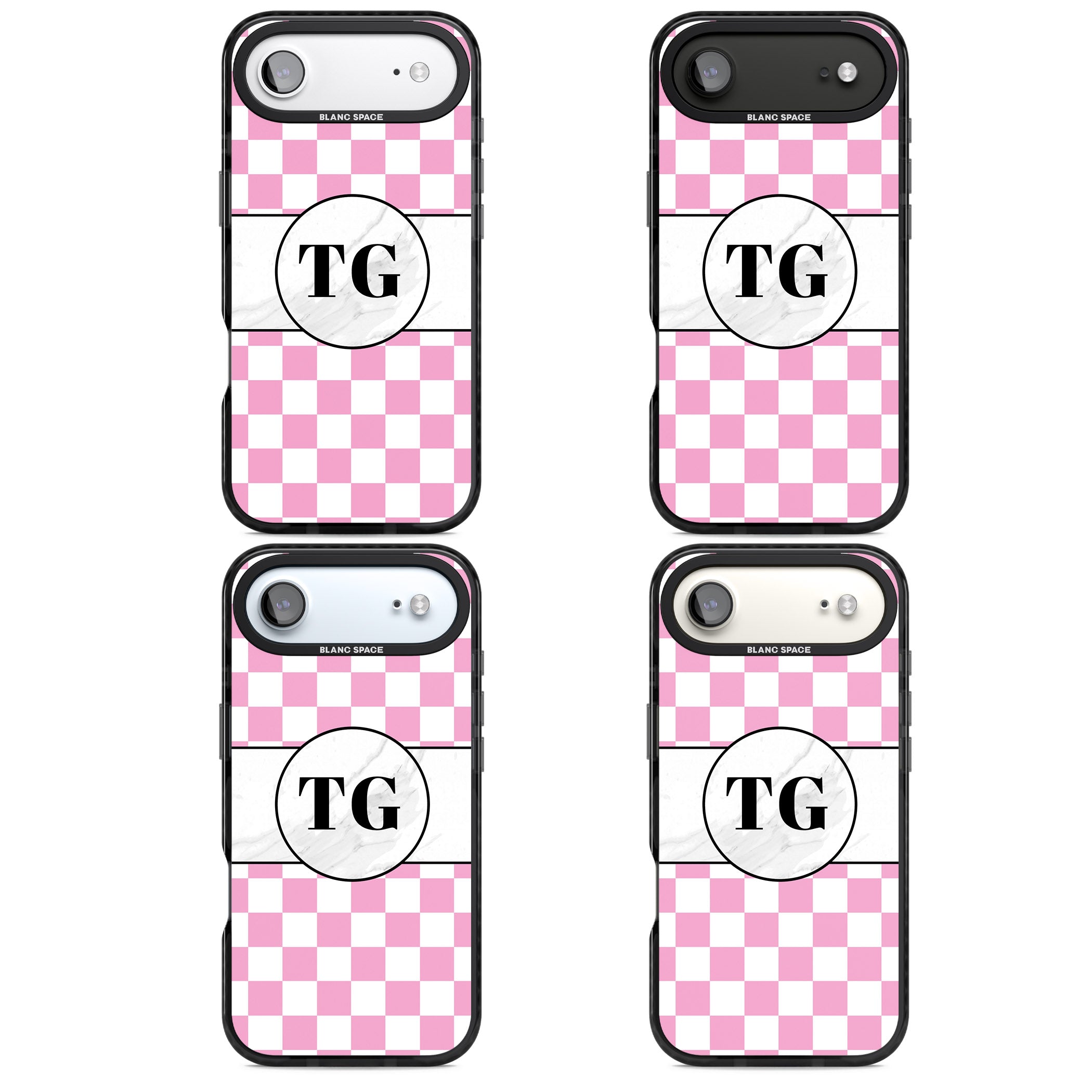 Personalised Monogrammed Pink Check iPhone 17 Air Impact Black Phone Case APT Impact Protection