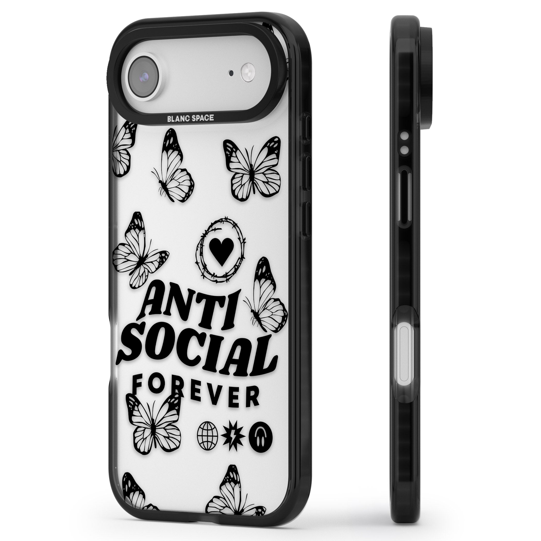 Anti Social Forever iPhone 17 Air Impact Black Phone Case Side Profile