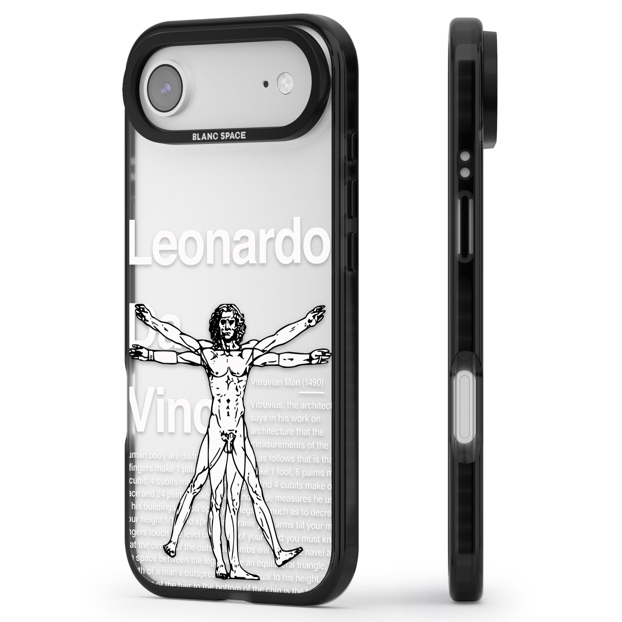 Vitruvian Man iPhone 17 Air Impact Black Phone Case Side Profile