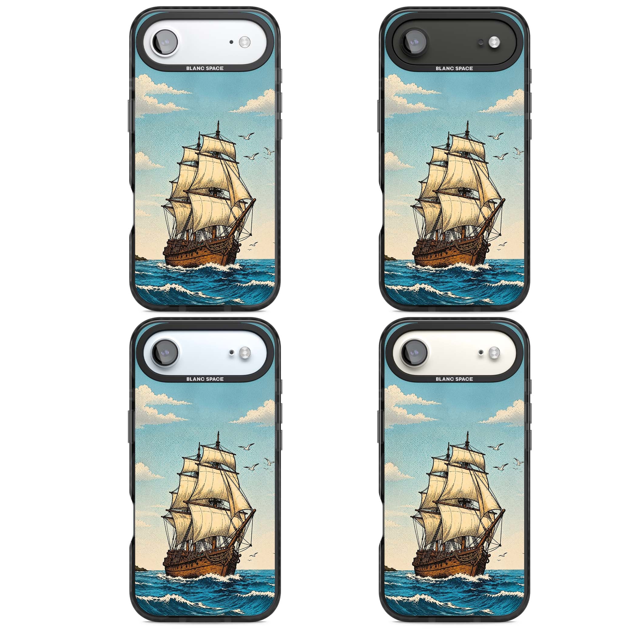 Ship at Sea nautical iPhone case featuring a vintage tall ship, ocean waves and seagulls | Clear Impact case for iPhone Air