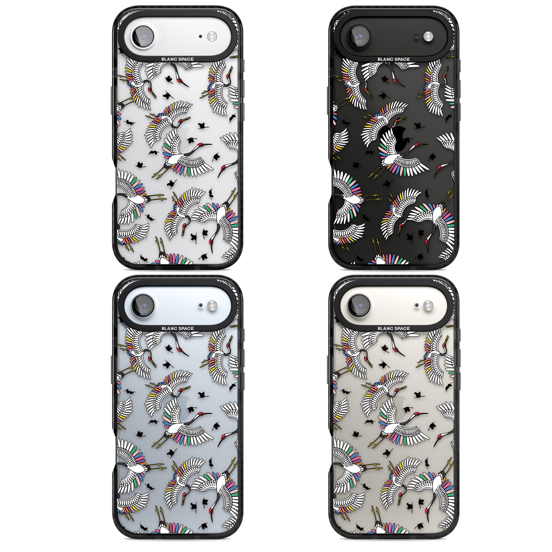 Colourful Crane Pattern iPhone 17 Air Impact Black Phone Case APT Impact Protection
