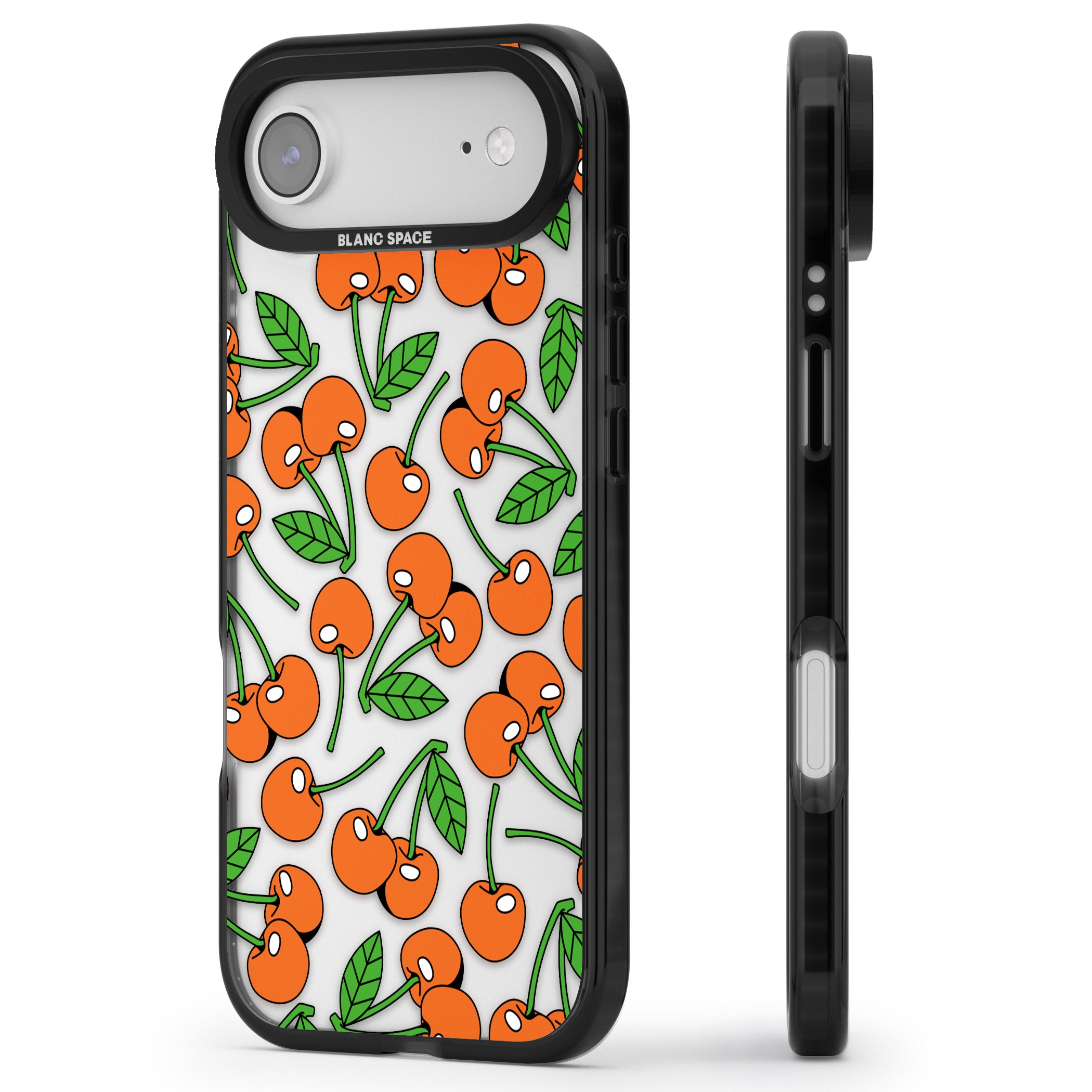 Orchard Fresh Cherries iPhone 17 Air Impact Black Phone Case Side Profile