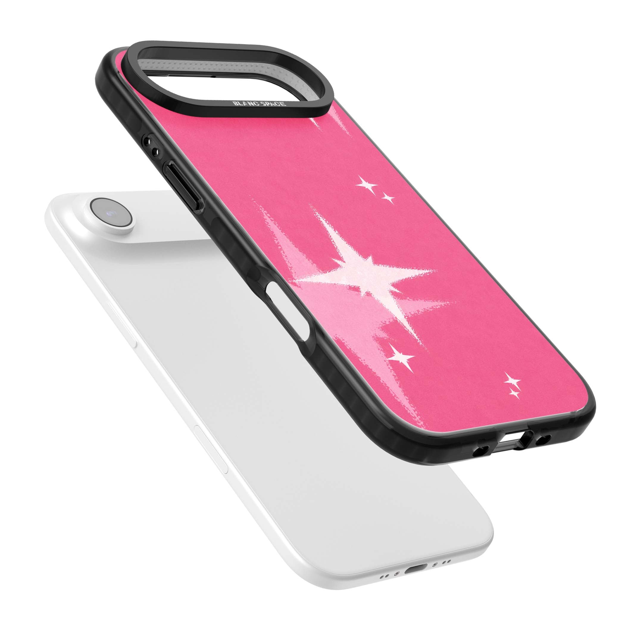 Pink Sparkle Y2K iPhone case featuring hot pink background with shimmering white starburst pattern | Clear Impact case for iPhone Air