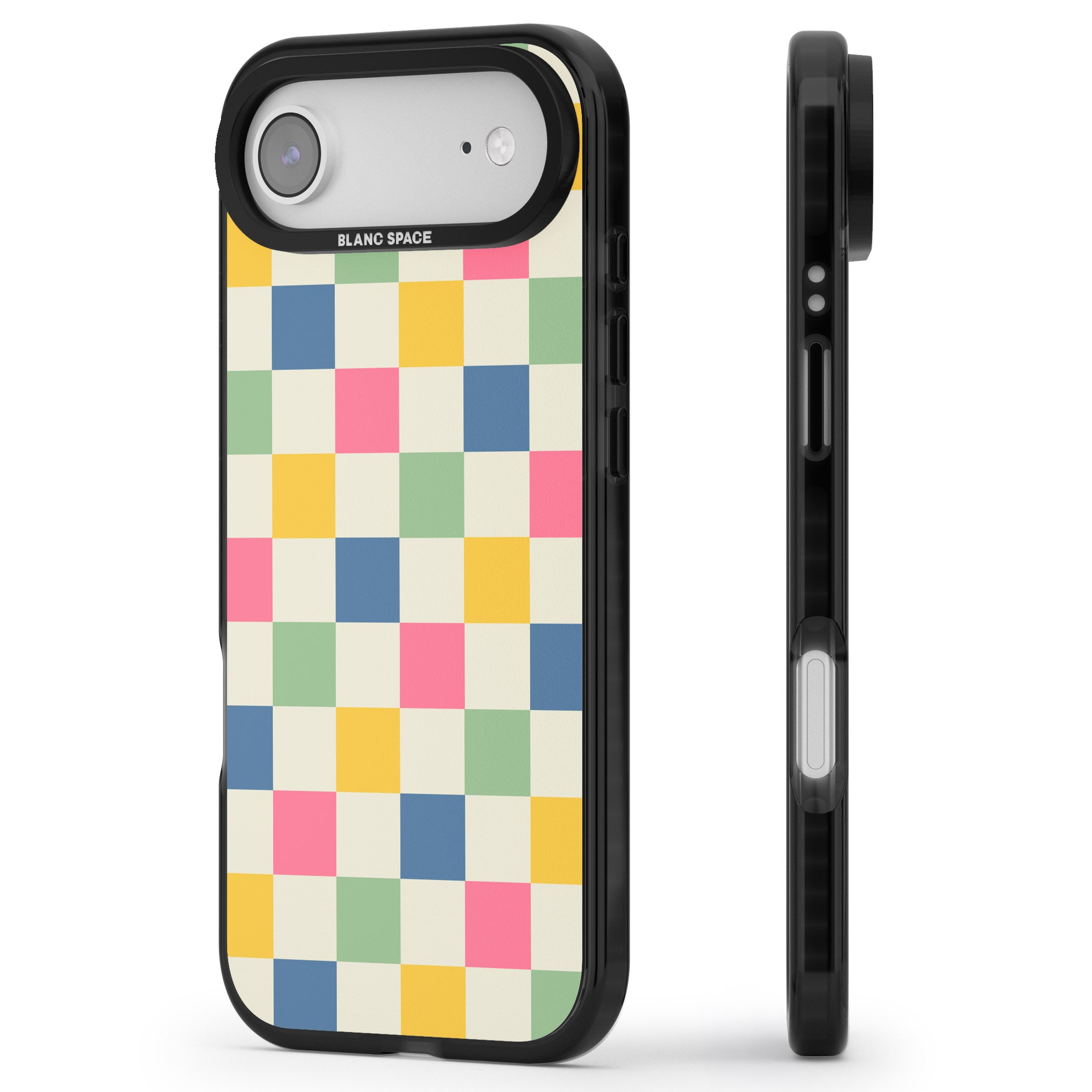 Pastel Multicolor Checkered iPhone 17 Air Impact Black Phone Case Side Profile