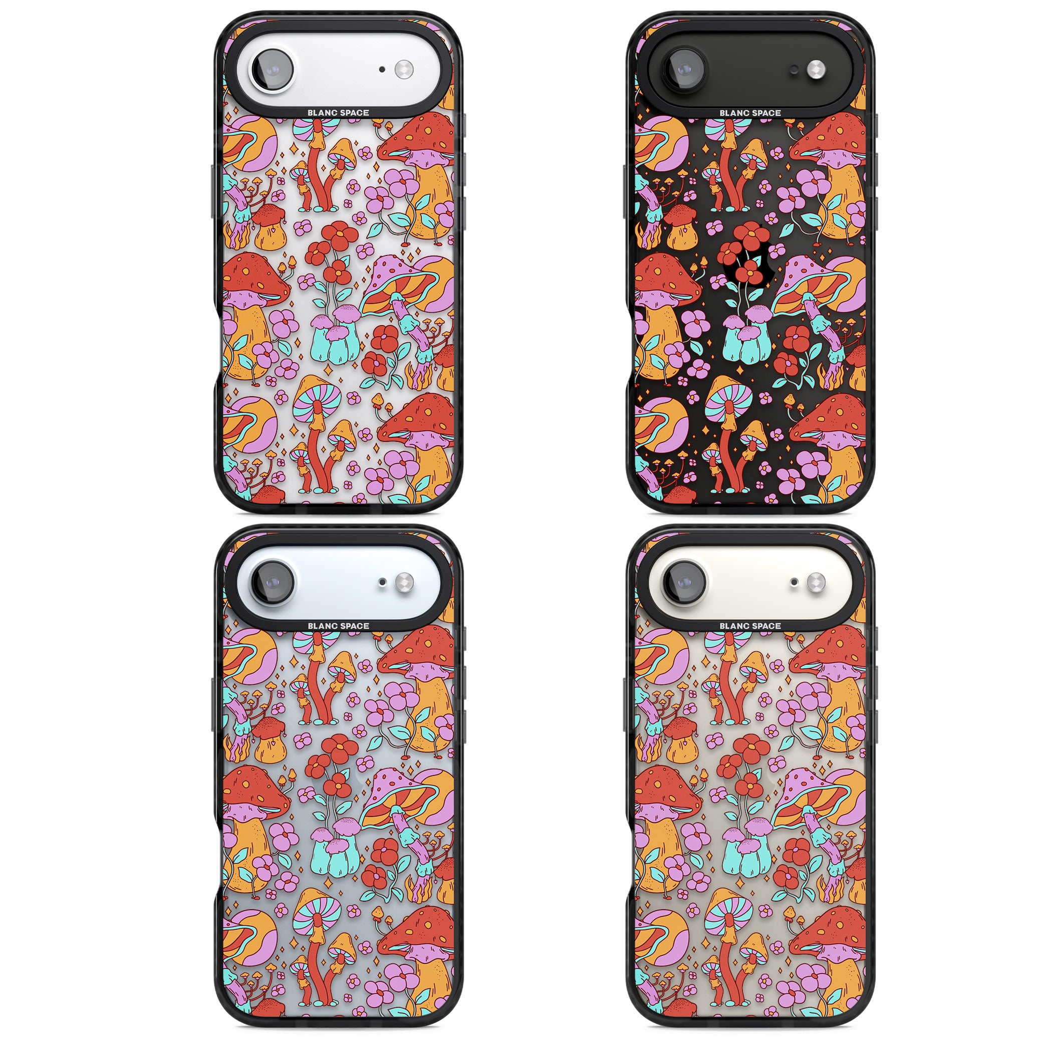 Psychedelic Flowers & Mushrooms iPhone 17 Air Impact Black Phone Case APT Impact Protection