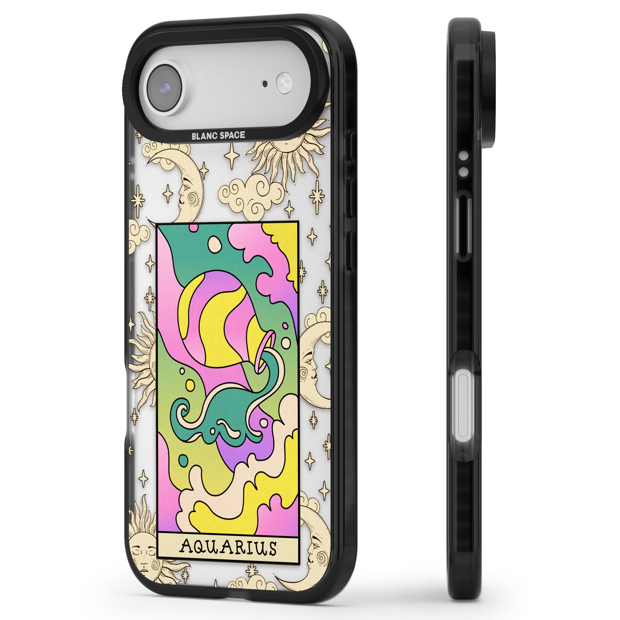Celestial Zodiac Aquarius iPhone 17 Air Impact Black Phone Case Side Profile