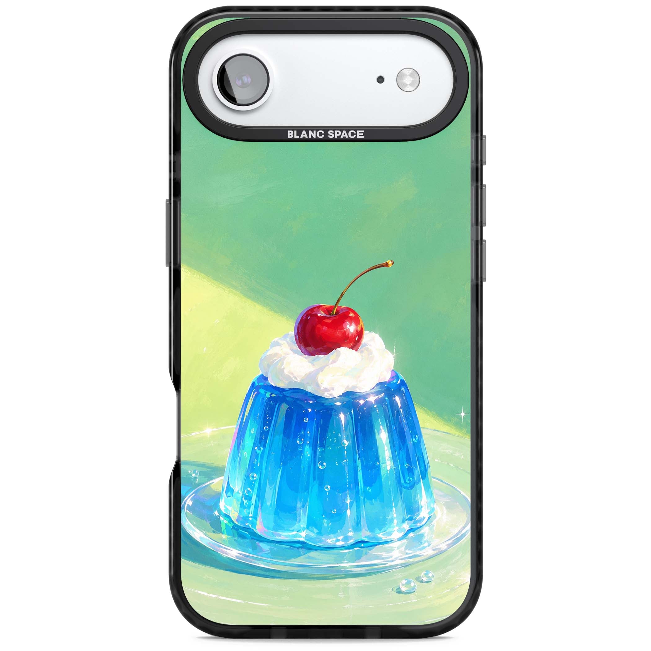 Cherry Jelly kawaii dessert iPhone case featuring blue jelly pudding, whipped cream and a red cherry | Clear Impact case for iPhone Air
