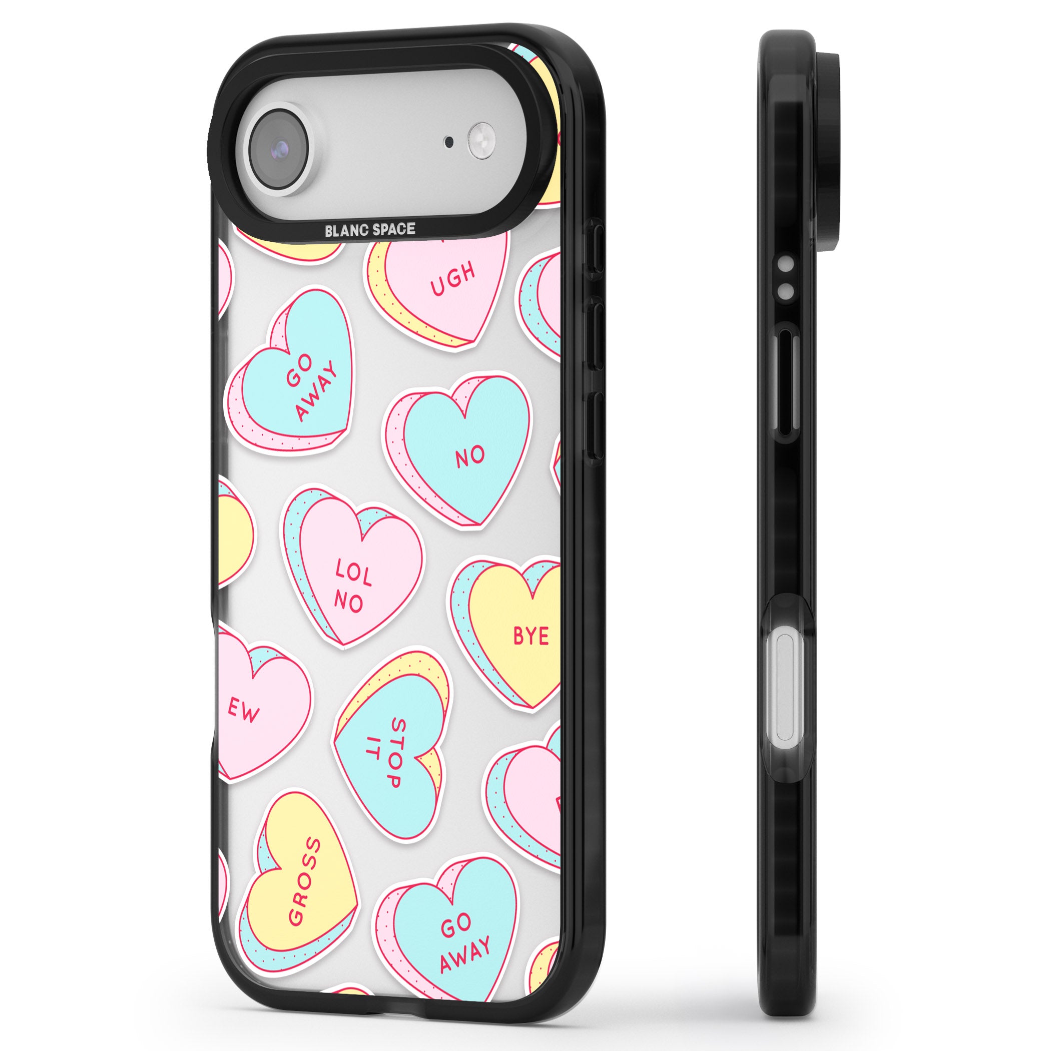 Sarcastic Love Hearts iPhone 17 Air Impact Black Phone Case Side Profile