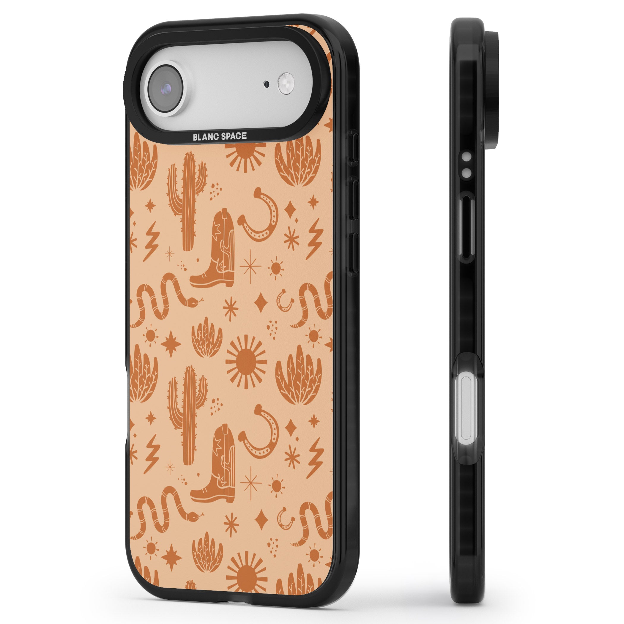 Wild West Pattern iPhone 17 Air Impact Black Phone Case Side Profile