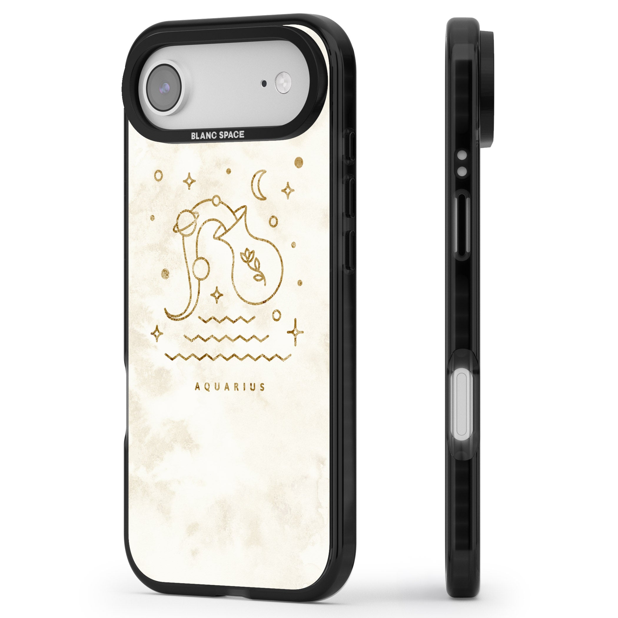 Aquarius Golden Emblem iPhone 17 Air Impact Black Phone Case Side Profile