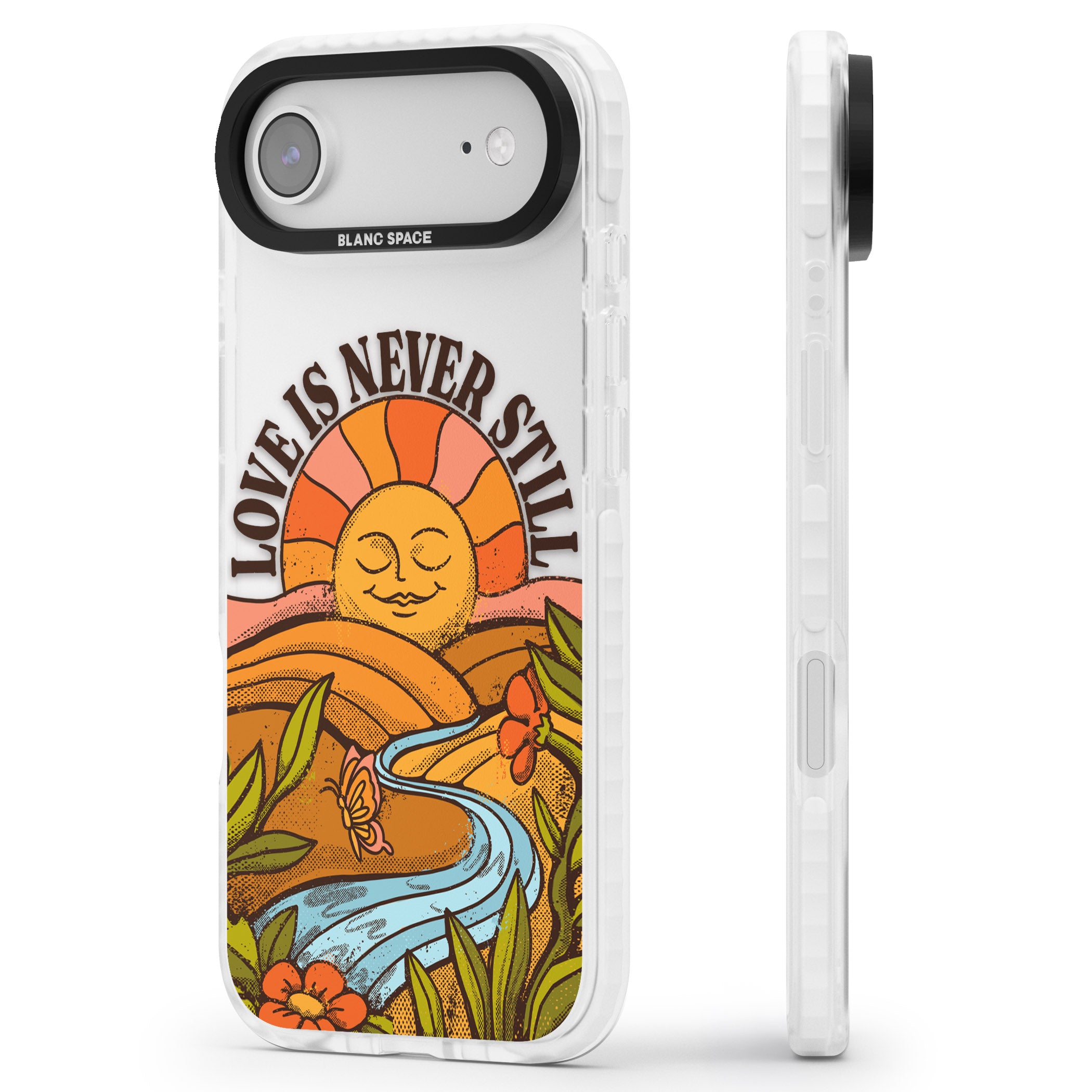 Love Is Never Still iPhone 17 Air Impact Clear Phone Case Side Profile