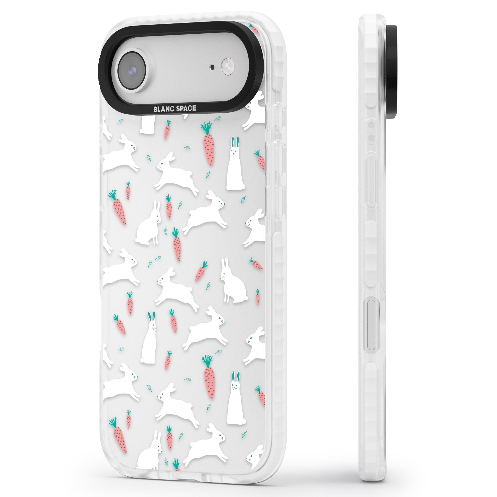 White Bunnies And Carrots iPhone 17 Air Impact Clear Phone Case Side Profile