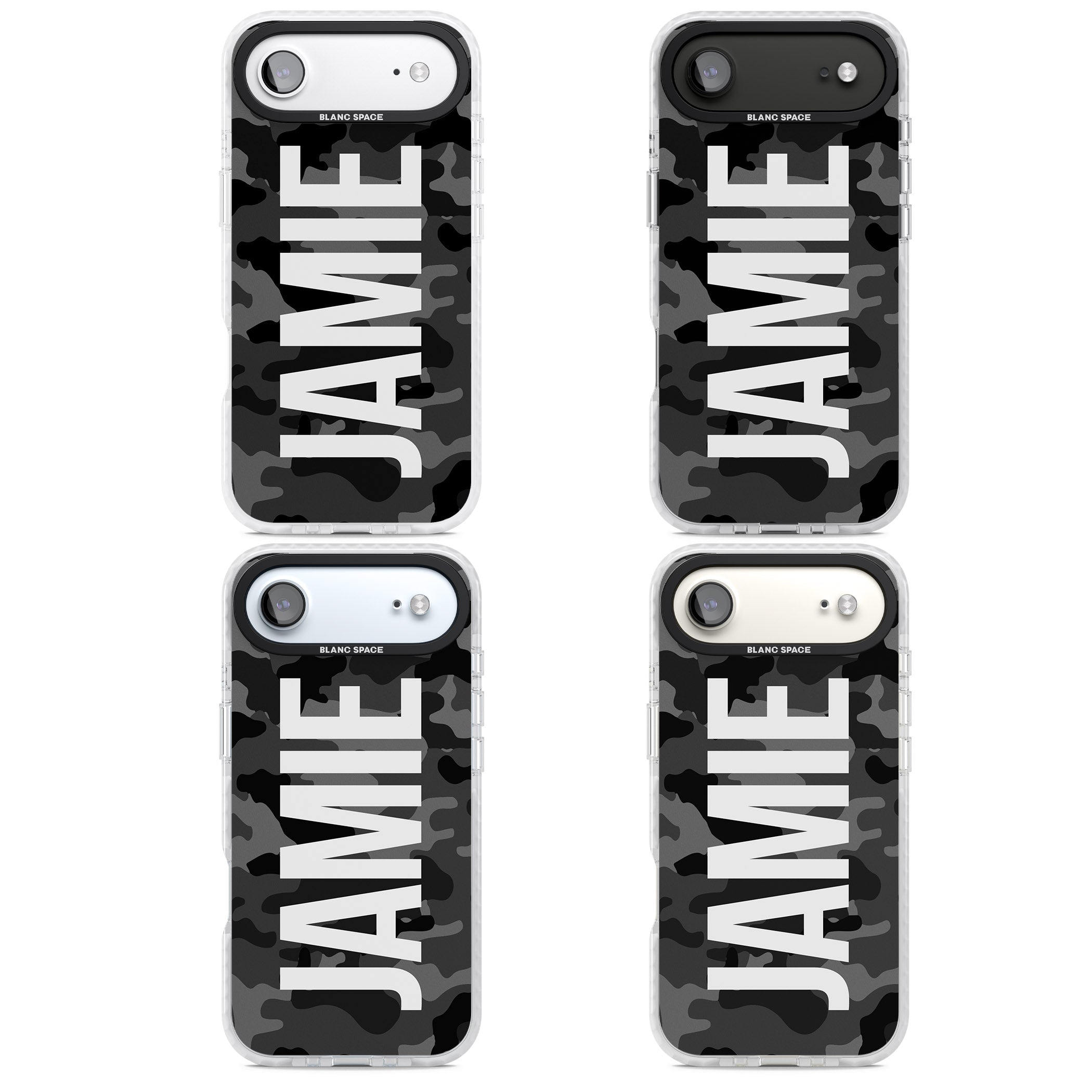 Personalised Black Camo Name Vertical iPhone 17 Air Impact Clear Phone Case APT Impact Protection