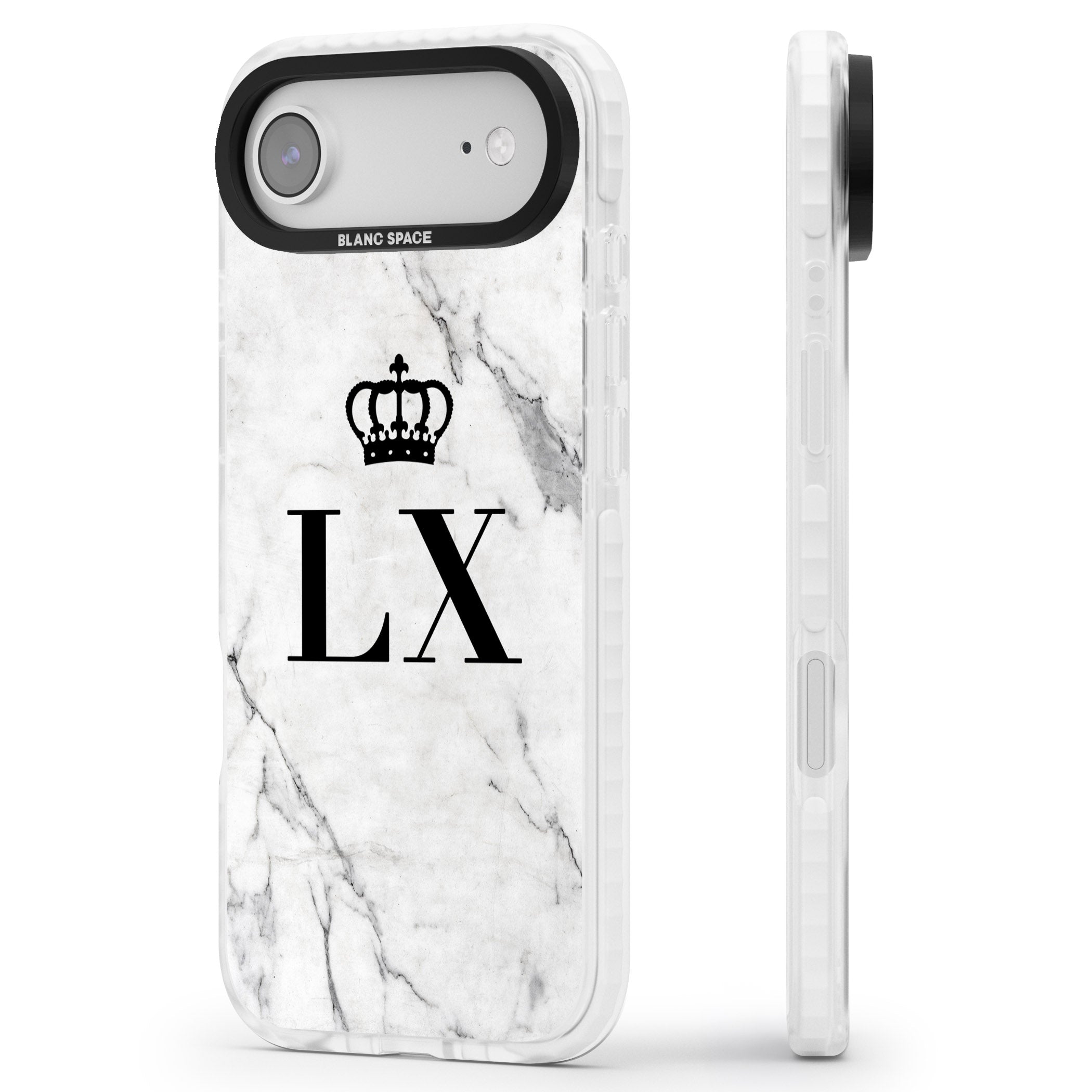Personalised Initial Crown Marble iPhone 17 Air Impact Clear Phone Case Side Profile