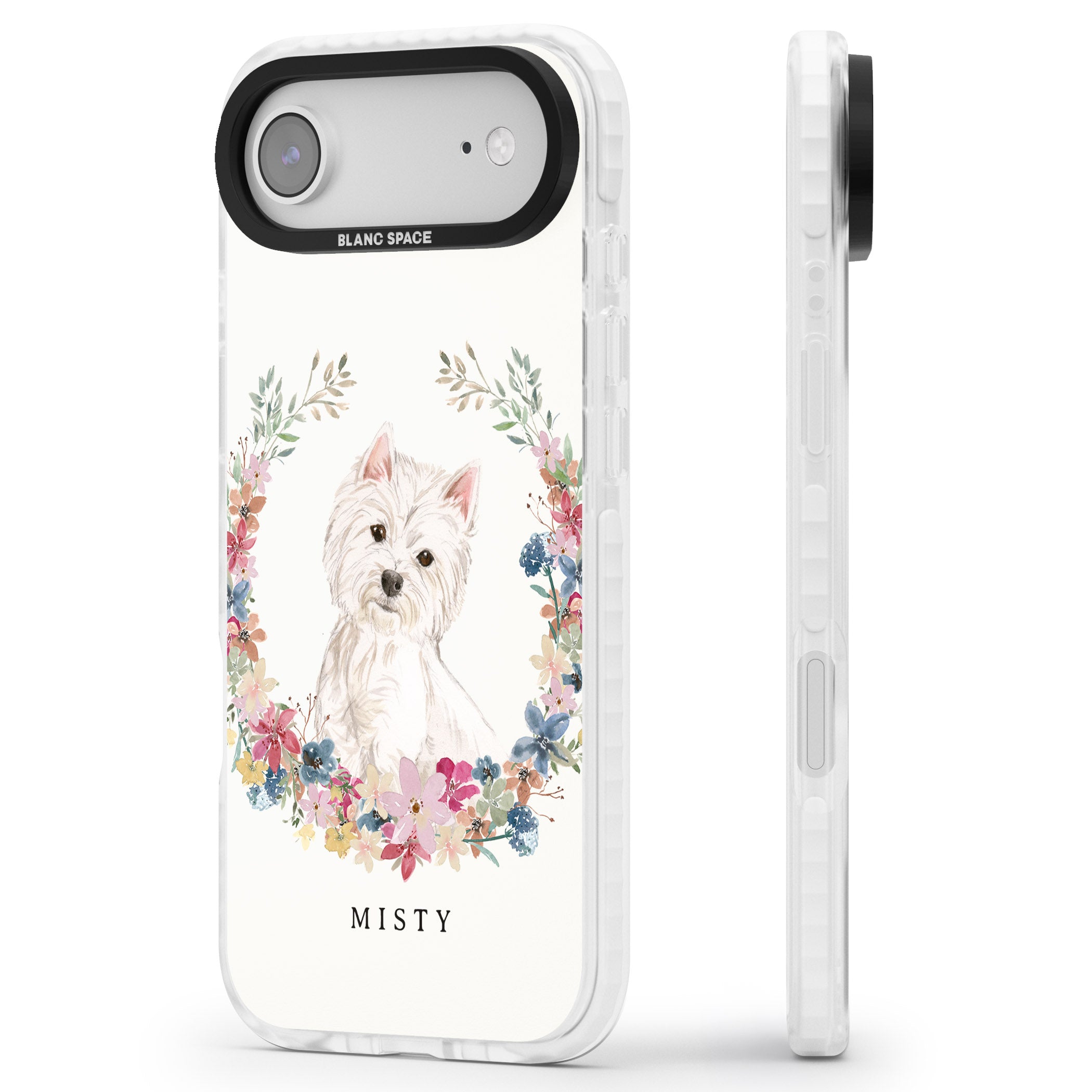Personalised Westie Floral Portrait iPhone 17 Air Impact Clear Phone Case Side Profile