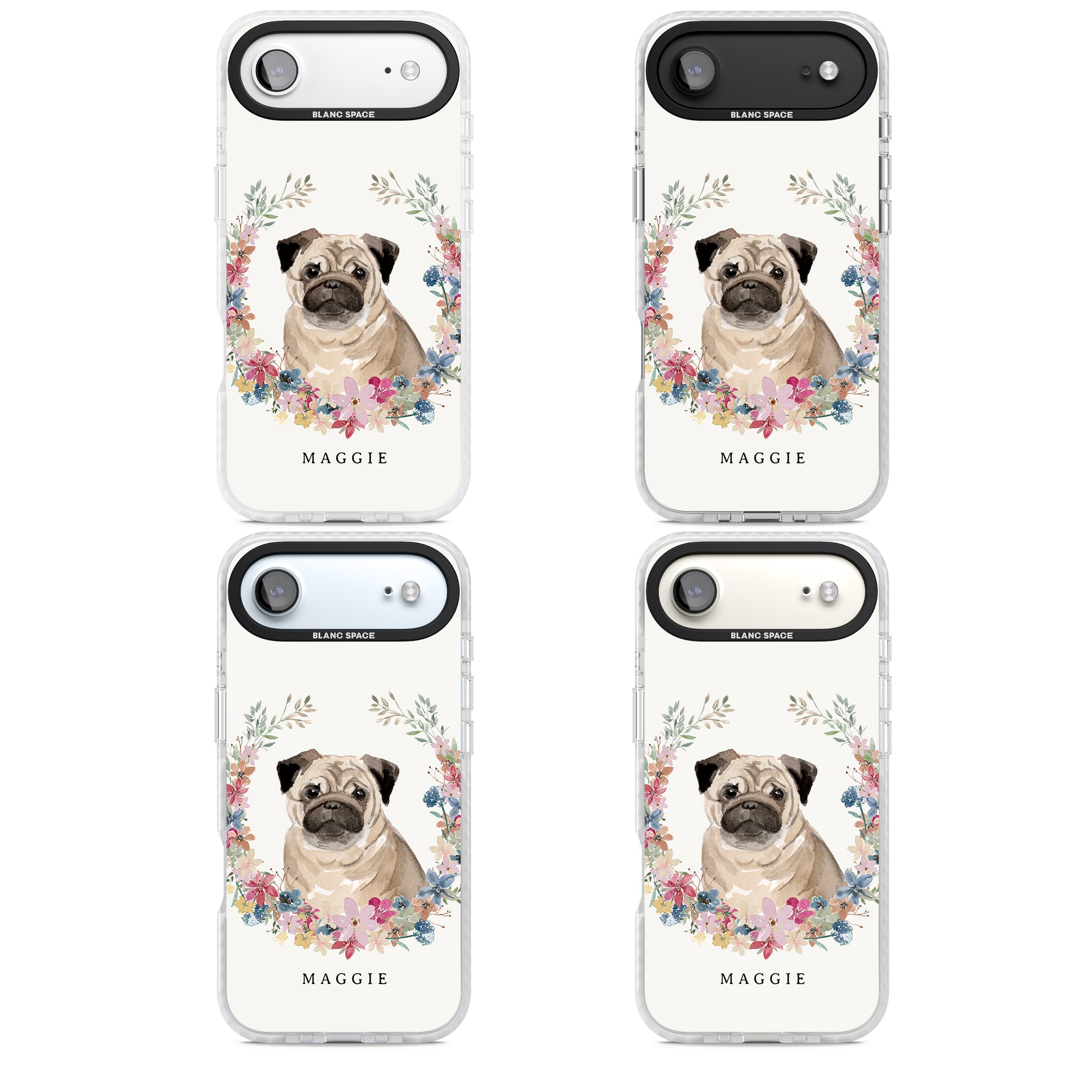 Personalised Pug Floral Portrait iPhone 17 Air Impact Clear Phone Case APT Impact Protection
