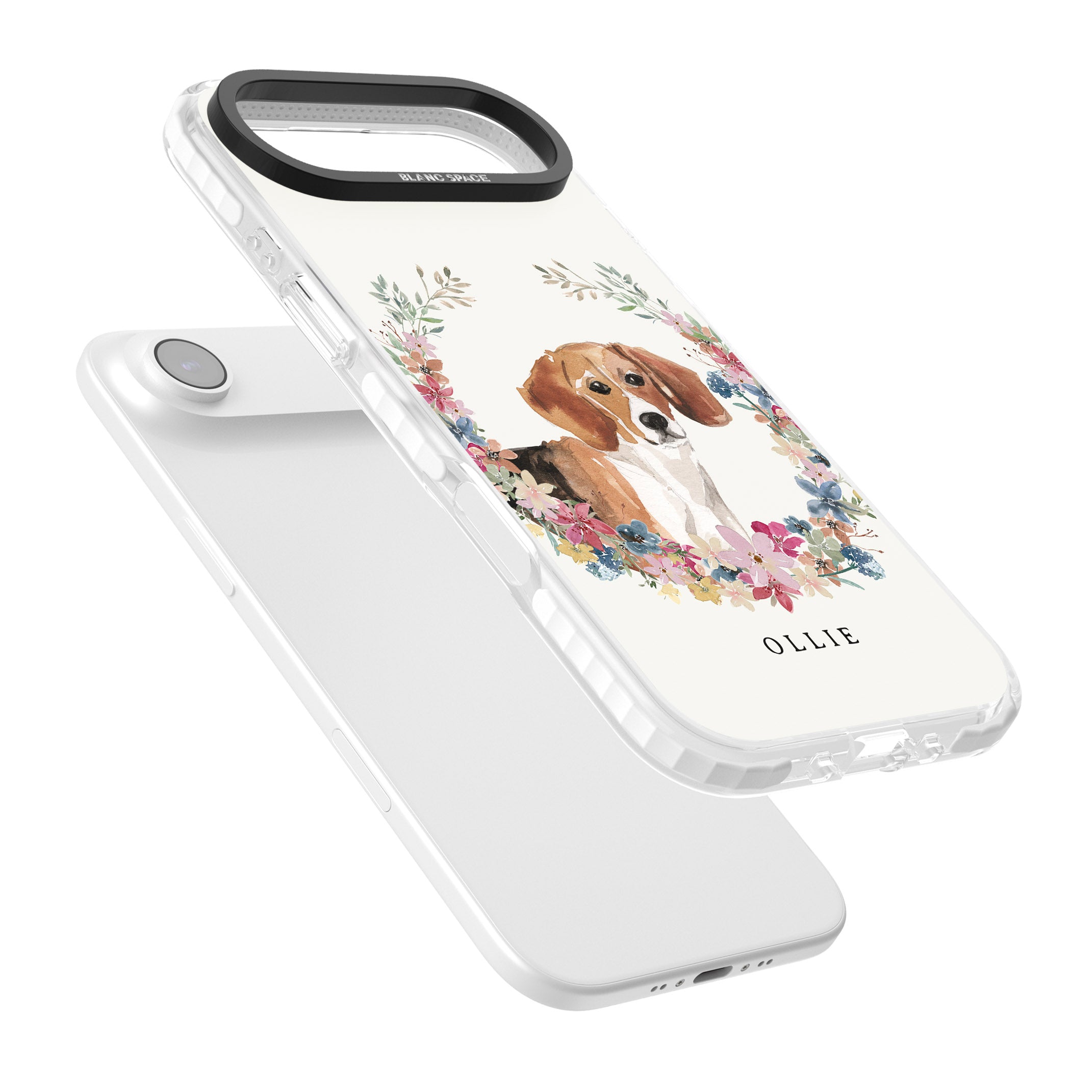 Personalised Beagle Floral Portrait iPhone 17 Air Impact Clear Phone Case Colours