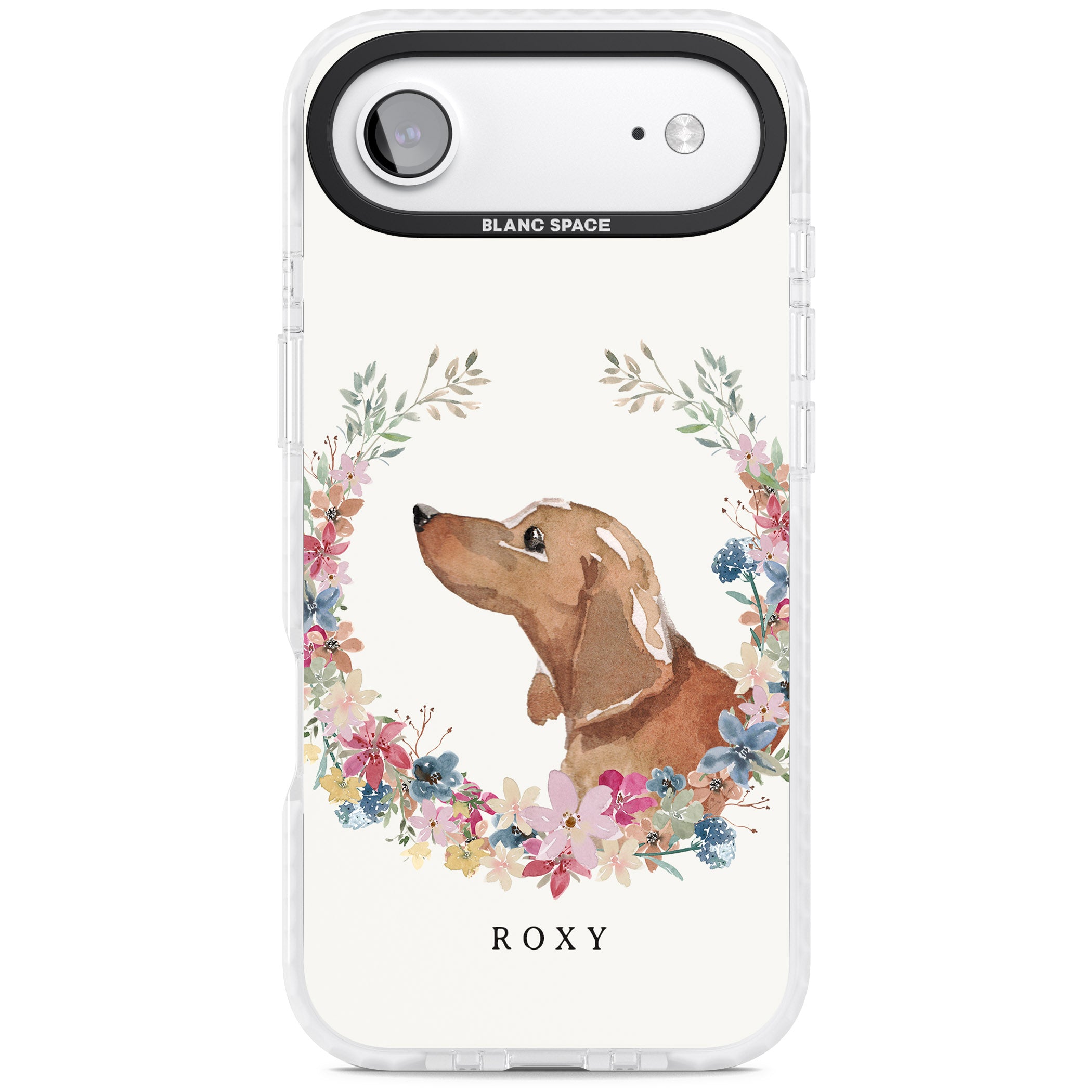 Personalised Tan Dachshund Floral Portrait iPhone 17 Air Impact Clear Phone Case