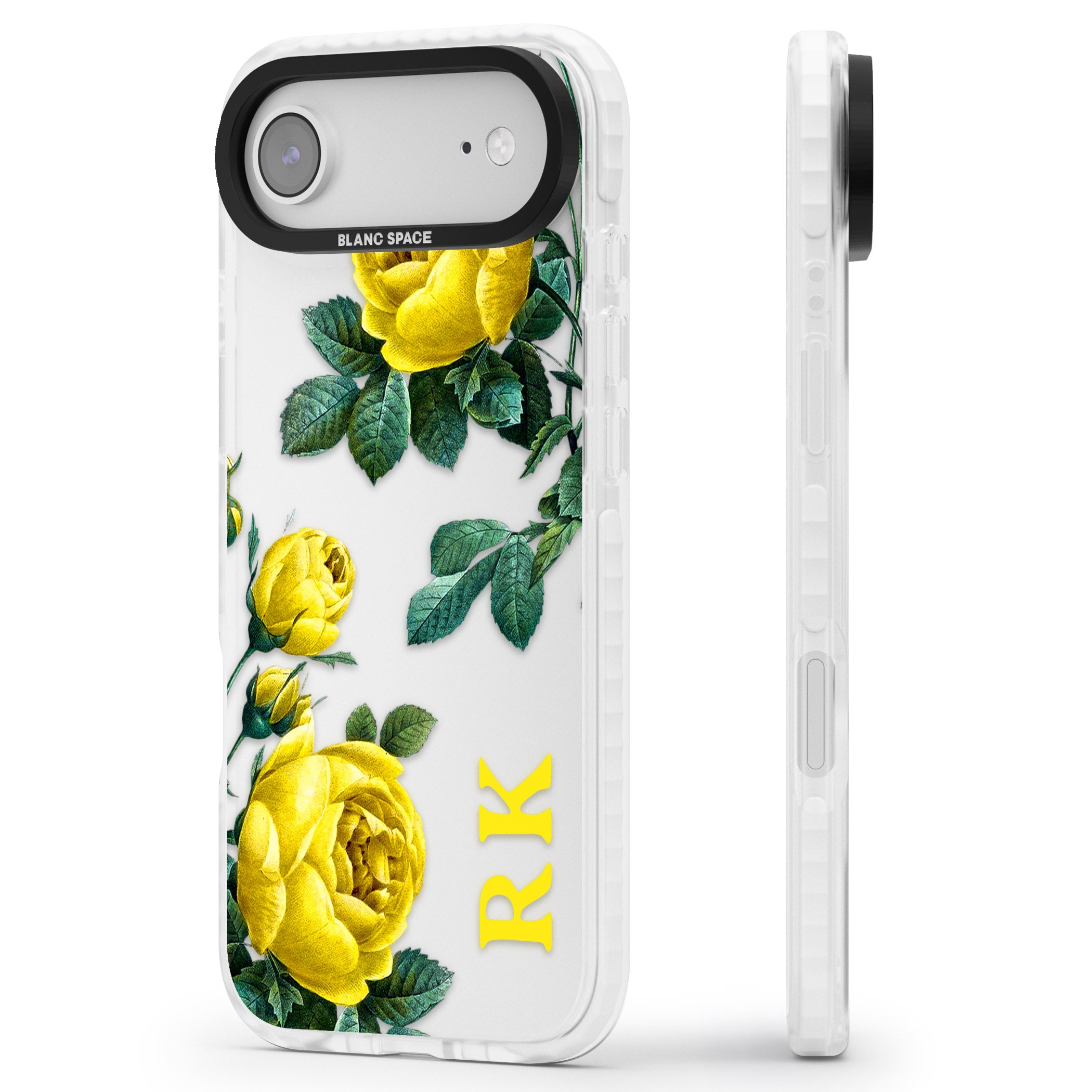 Personalised Vintage Floral Yellow Roses iPhone 17 Air Impact Clear Phone Case Side Profile