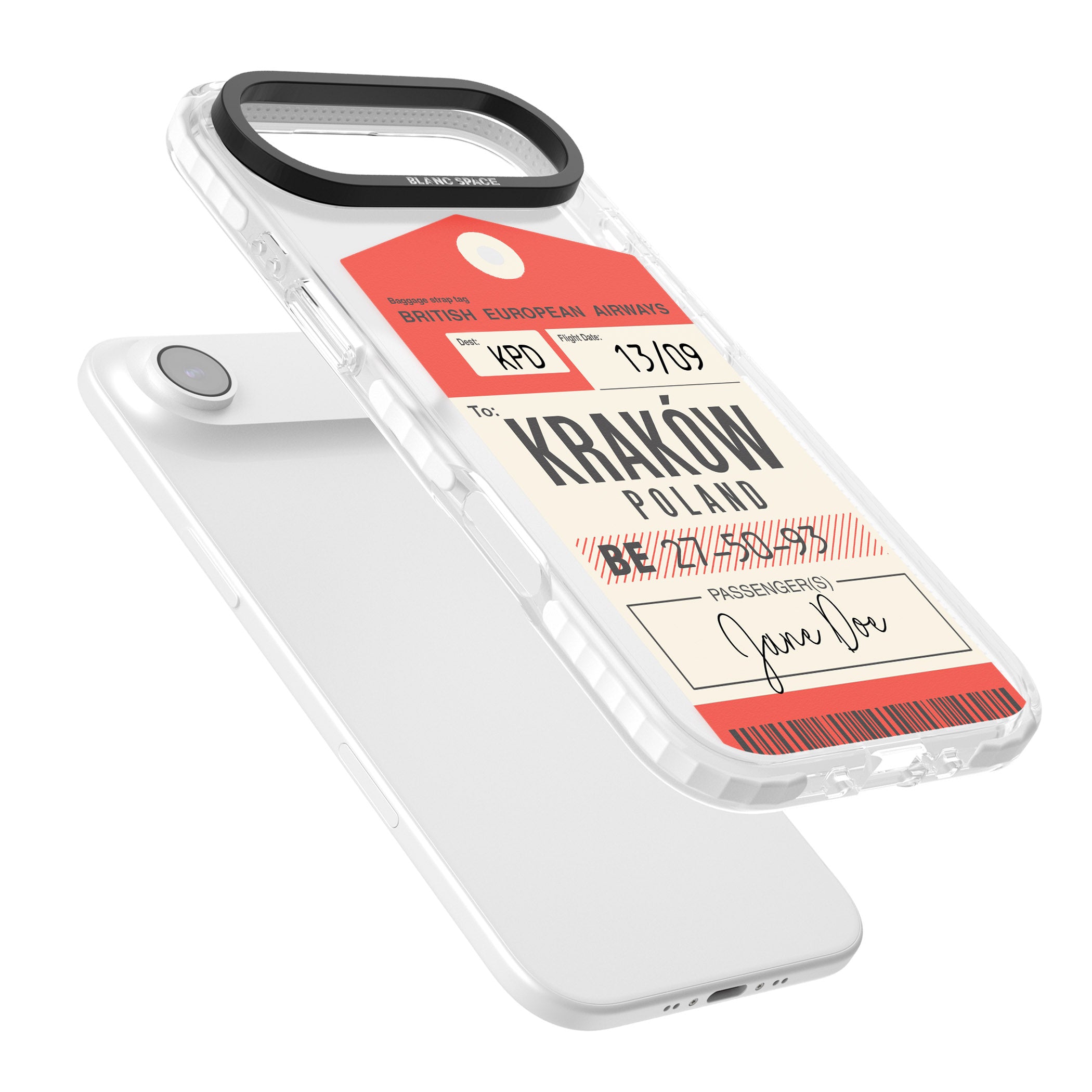 Personalised Vintage Bea Luggage Tag iPhone 17 Air Impact Clear Phone Case Colours