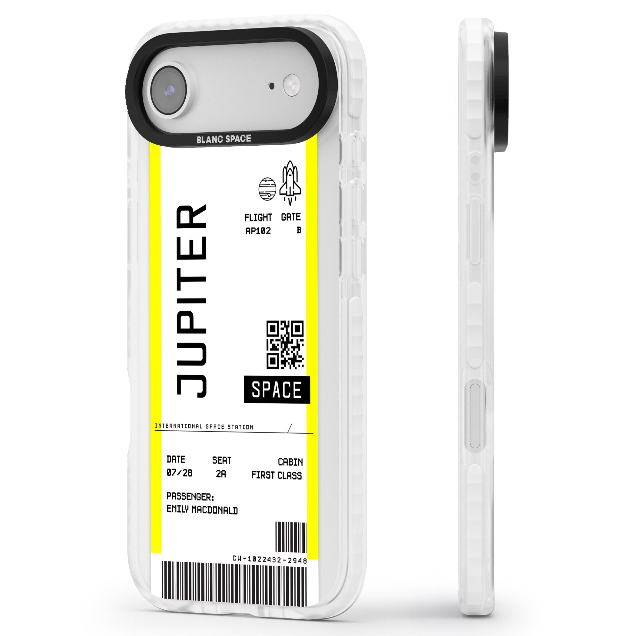 Personalised Jupiter Travel Ticket iPhone 17 Air Impact Clear Phone Case Side Profile
