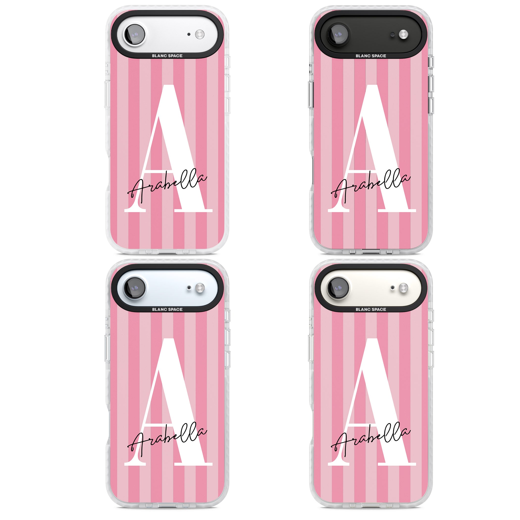 Personalised Pink Stripes Initial iPhone 17 Air Impact Clear Phone Case APT Impact Protection