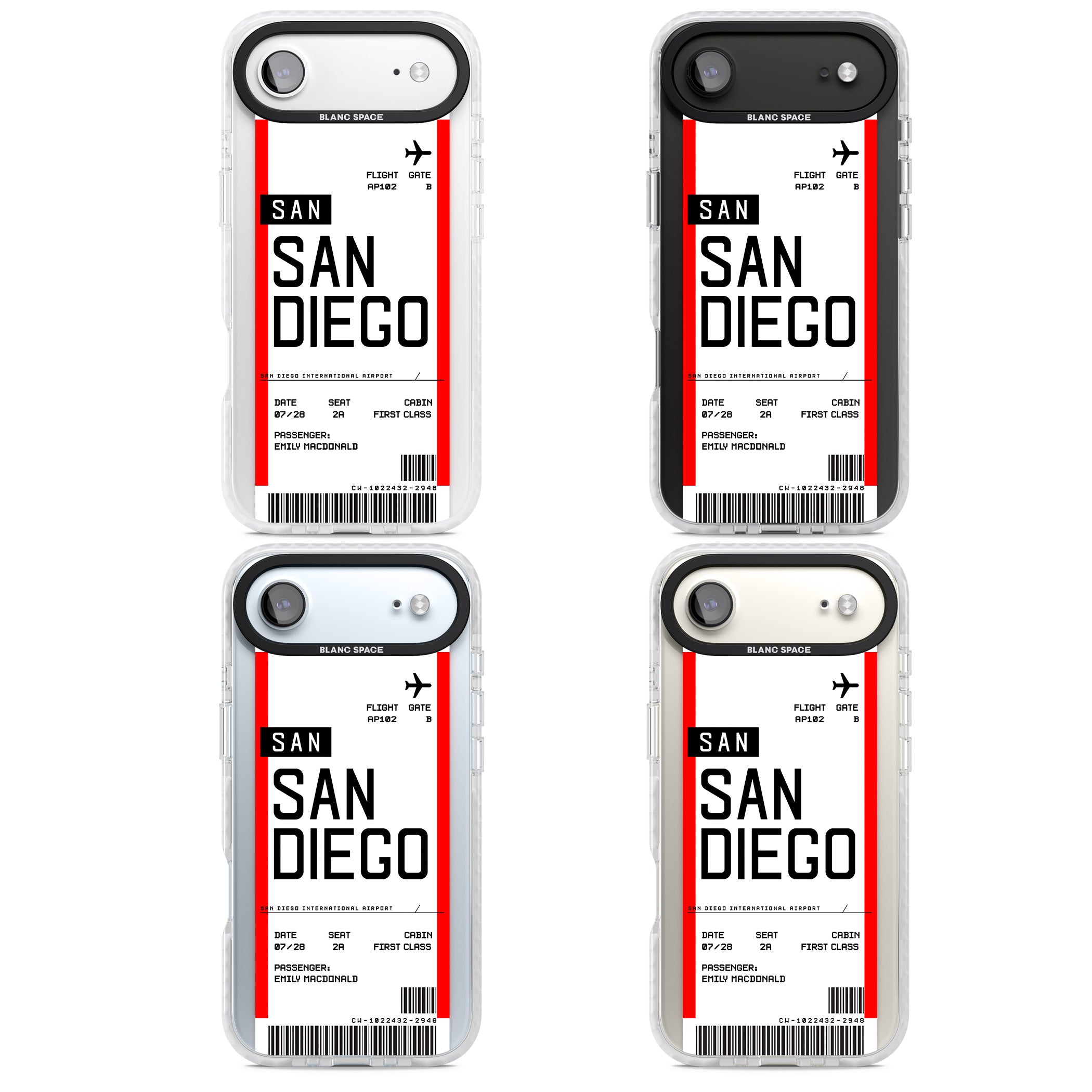 Personalised San Diego Boarding Pass iPhone 17 Air Impact Clear Phone Case APT Impact Protection