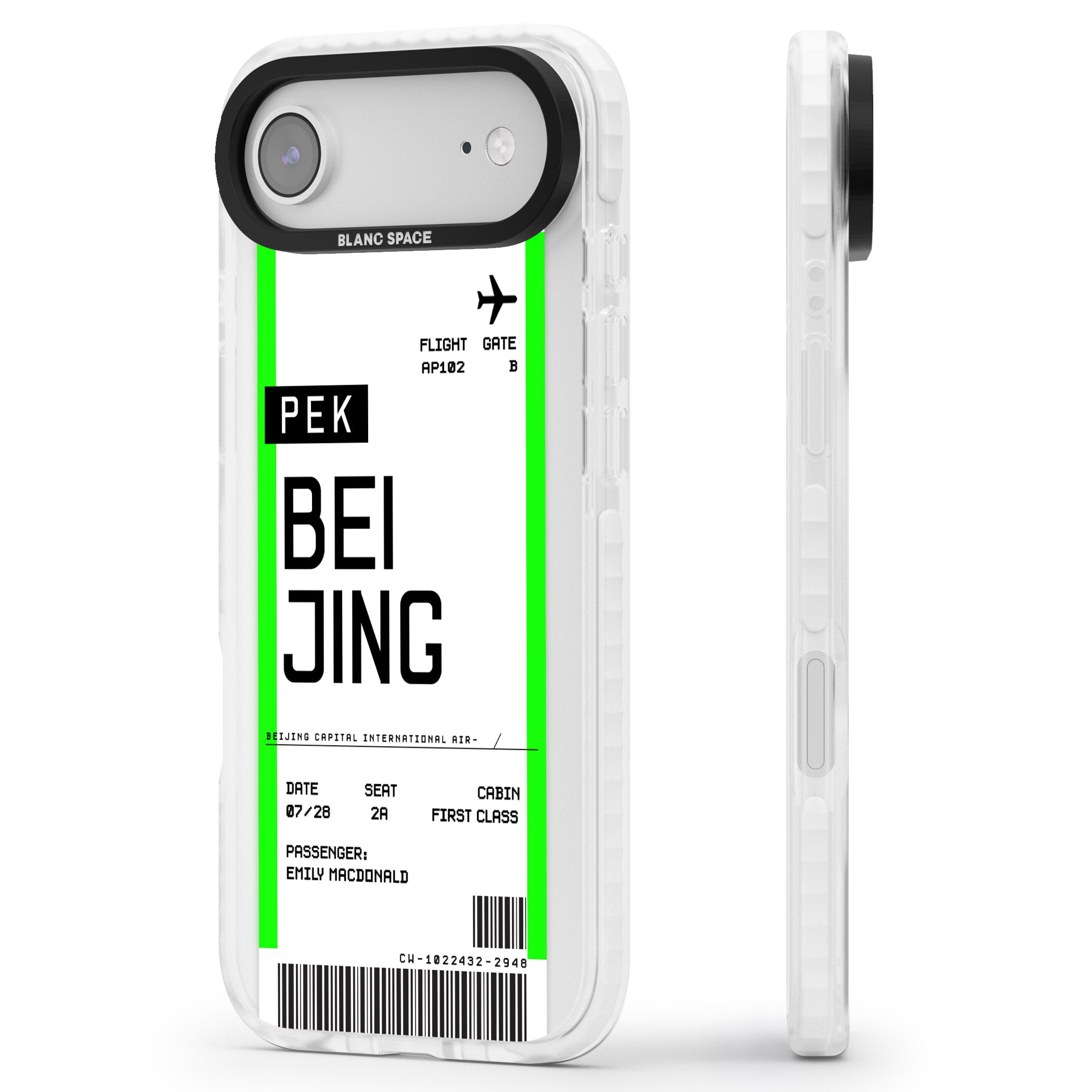 Personalised Beijing Boarding Pass iPhone 17 Air Impact Clear Phone Case Side Profile