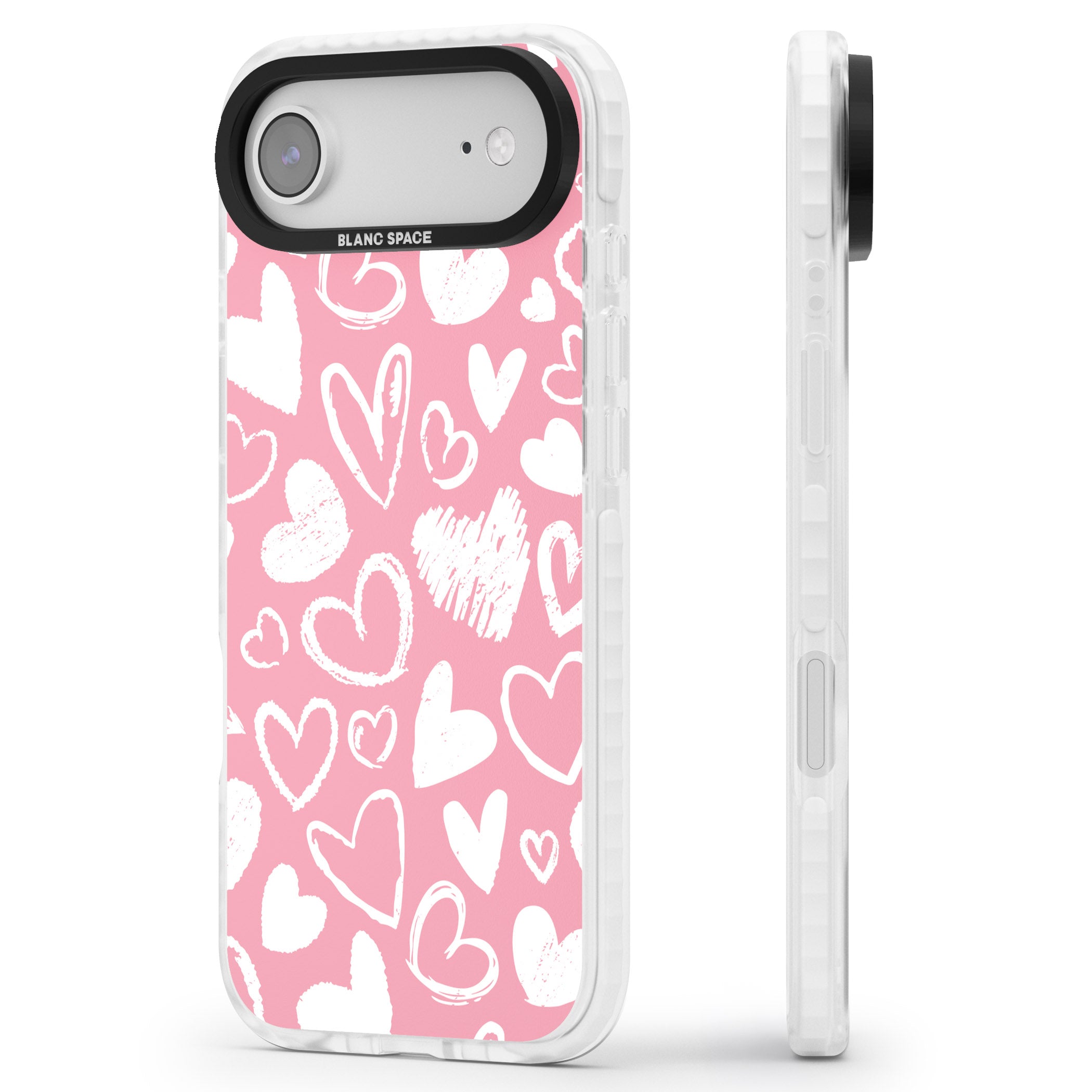 Chalk Hearts iPhone 17 Air Impact Clear Phone Case Side Profile