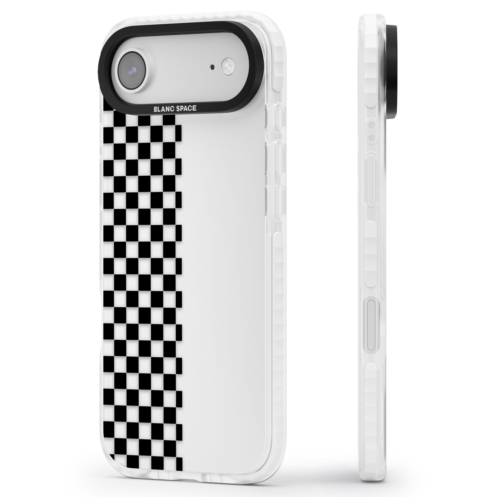 Checker: Half Black Check On Clear iPhone 17 Air Impact Clear Phone Case Side Profile