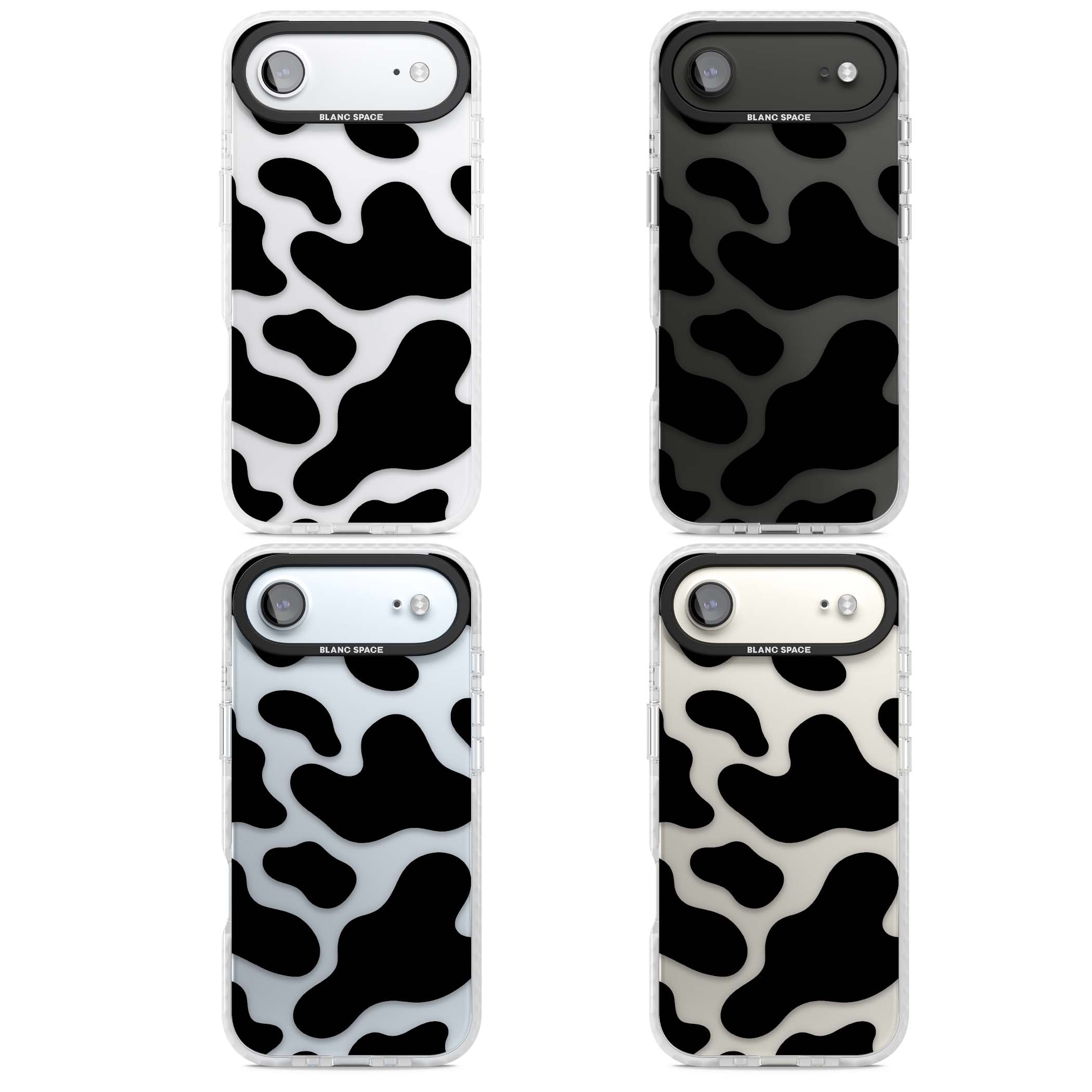Clear Cow Print cow print iPhone case featuring black and white cow pattern splotches on a clear background | Black Impact case for iPhone Air