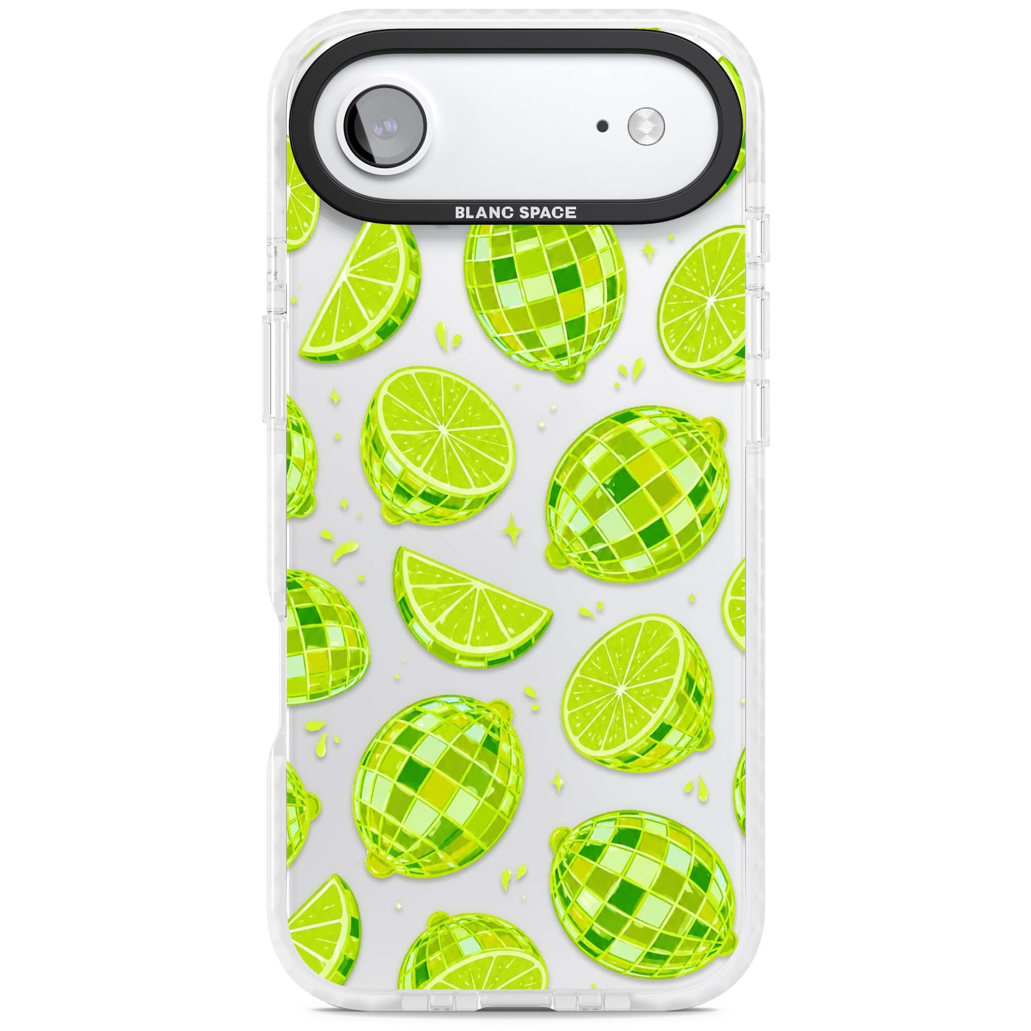Disco Limes fruit aesthetic iPhone case featuring green disco balls, lime slices and citrus sparkles | Black Impact case for iPhone Air