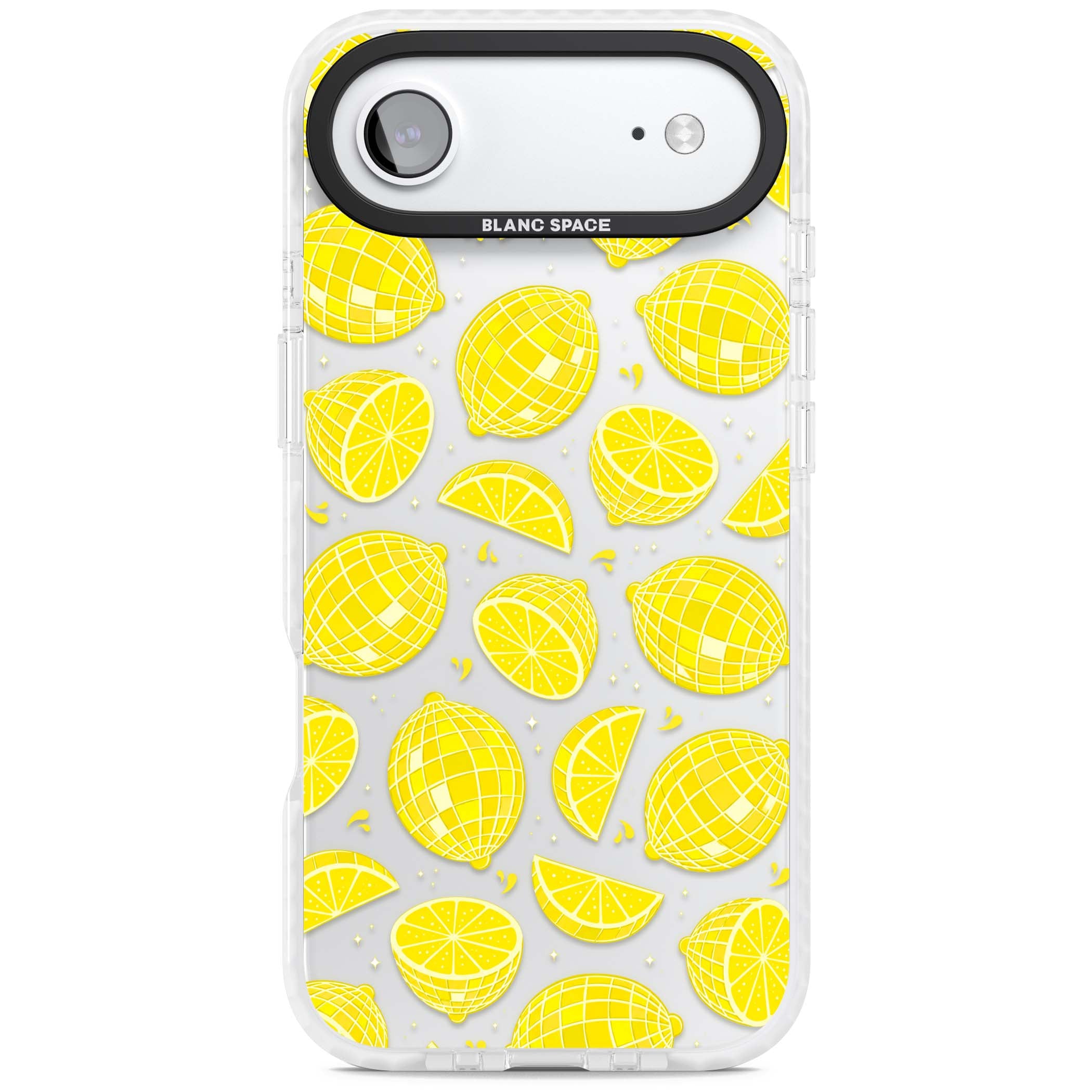 Disco Lemons citrus iPhone case featuring mirrorball lemons, sliced fruit and sparkle accents | Black Impact case for iPhone Air