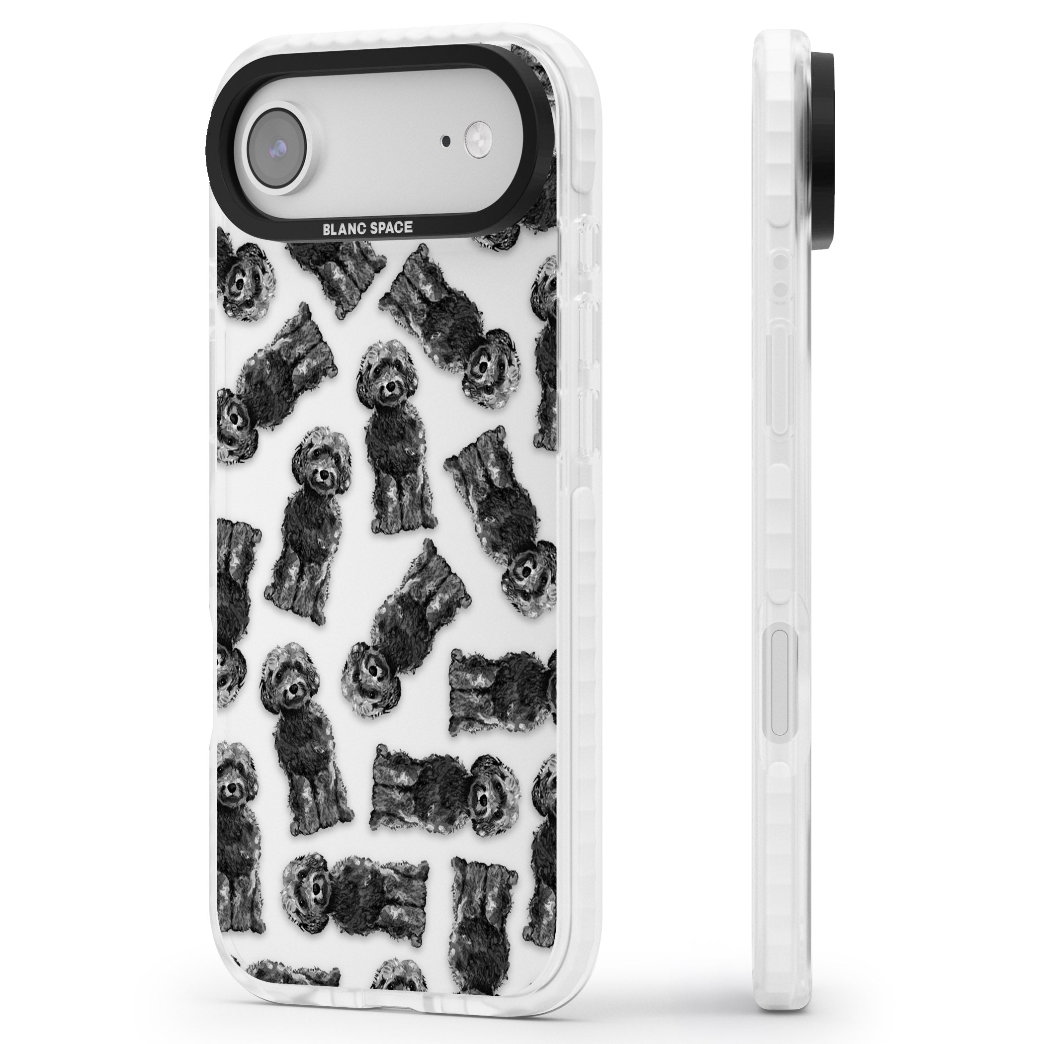 Black Cockapoo Watercolor iPhone 17 Air Impact Clear Phone Case Side Profile