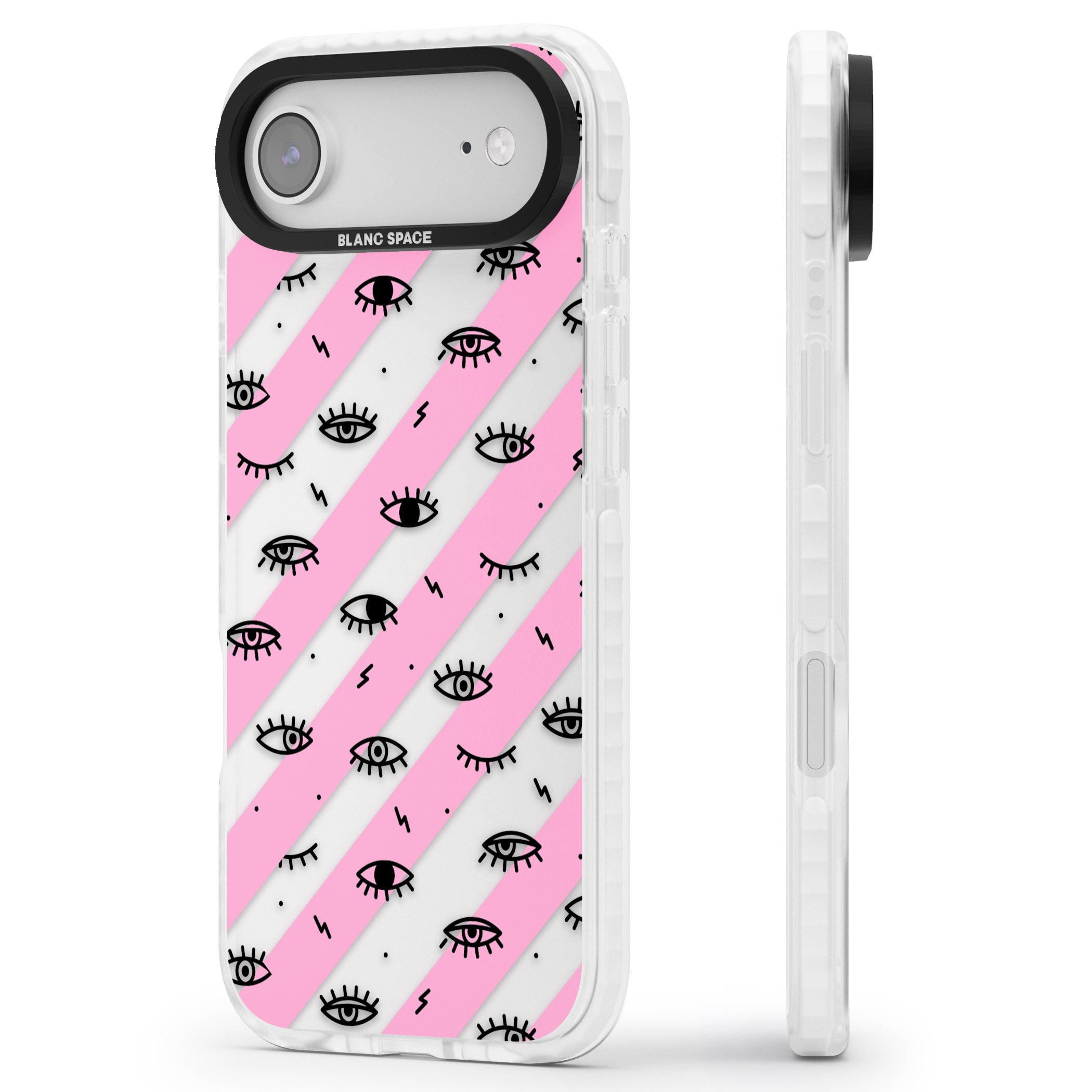 Pink Stripe Eyes iPhone 17 Air Impact Clear Phone Case Side Profile