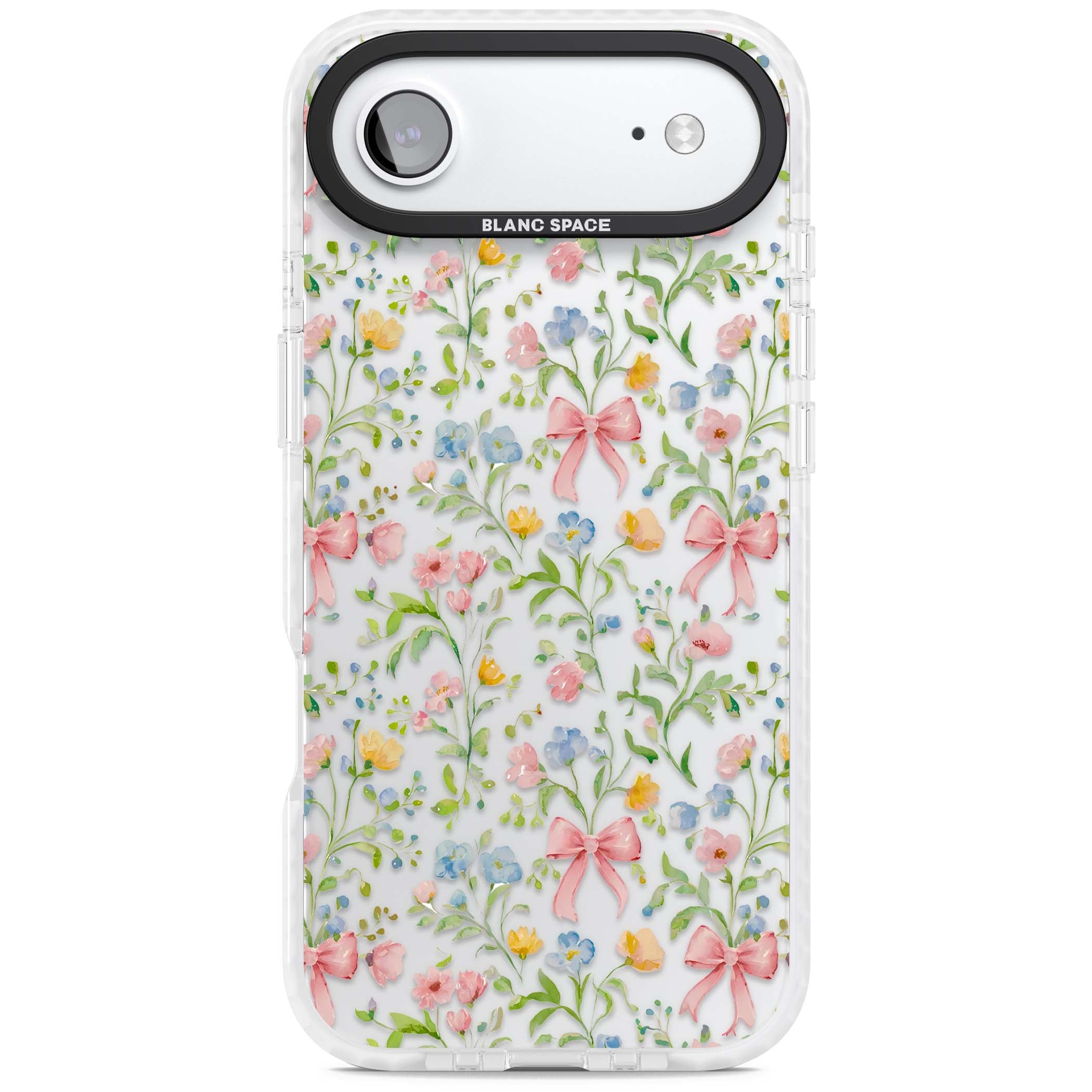 Ribbons & Wildflowers cottagecore iPhone case featuring watercolor wildflowers, pink satin bows, and delicate spring blooms o | Black Impact case for iPhone Air
