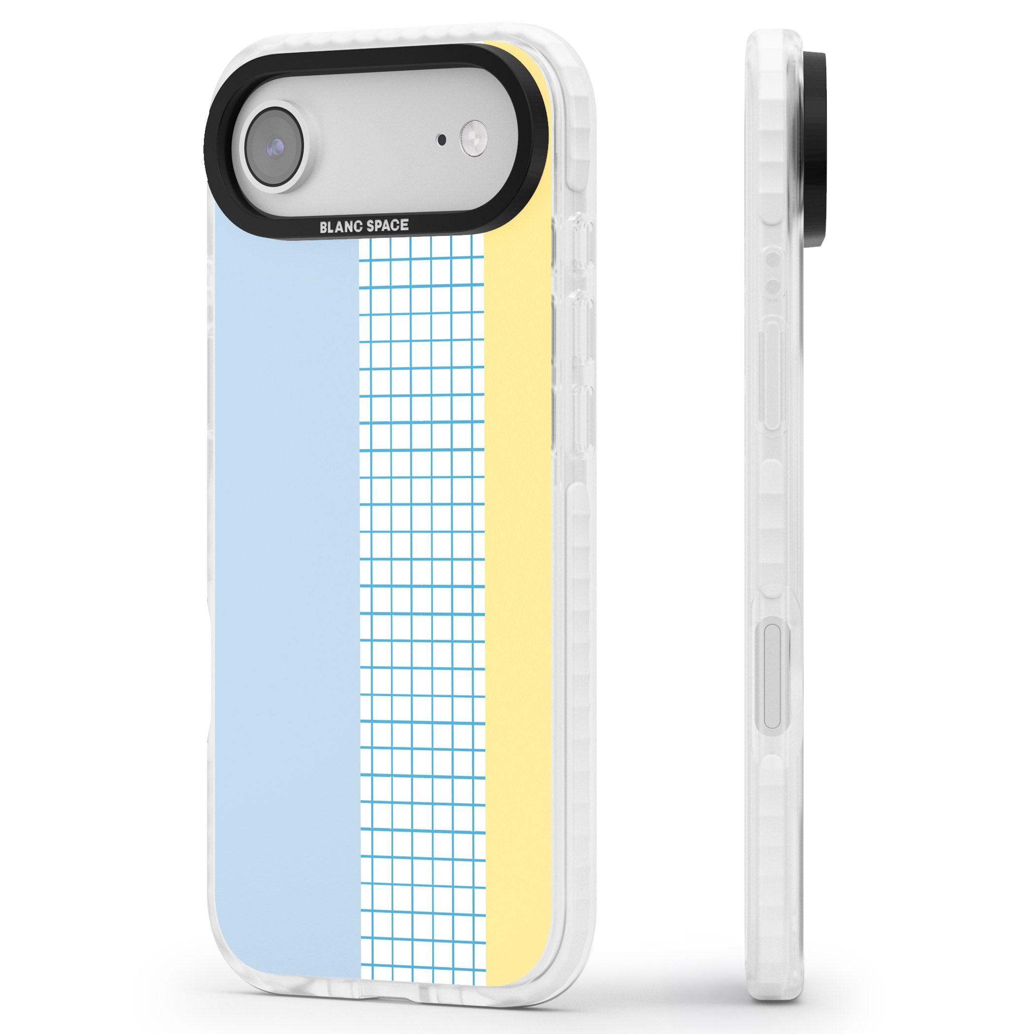 Abstract Grid Blue & Yellow iPhone 17 Air Impact Clear Phone Case Side Profile