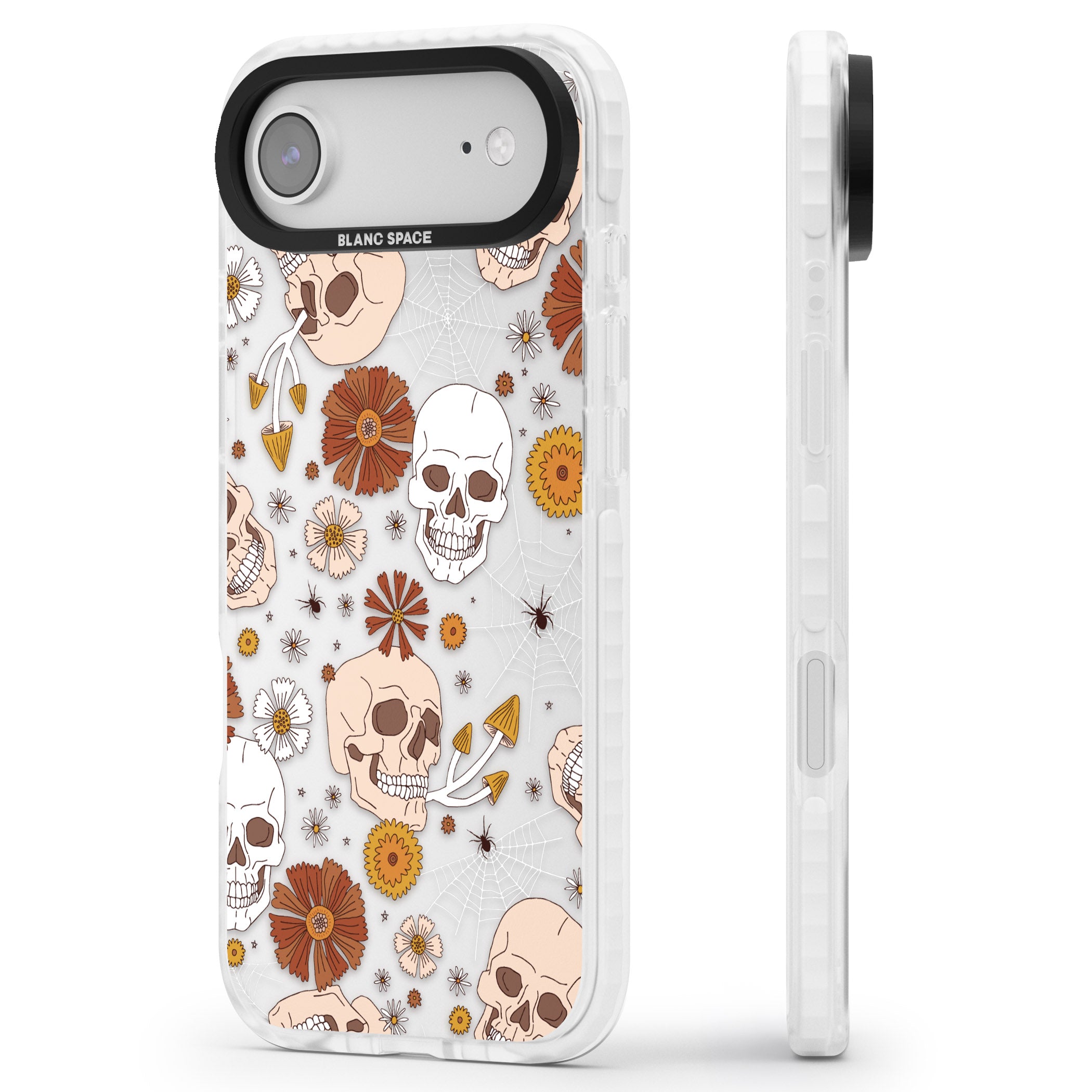 Halloween Skulls And Flowers iPhone 17 Air Impact Clear Phone Case Side Profile