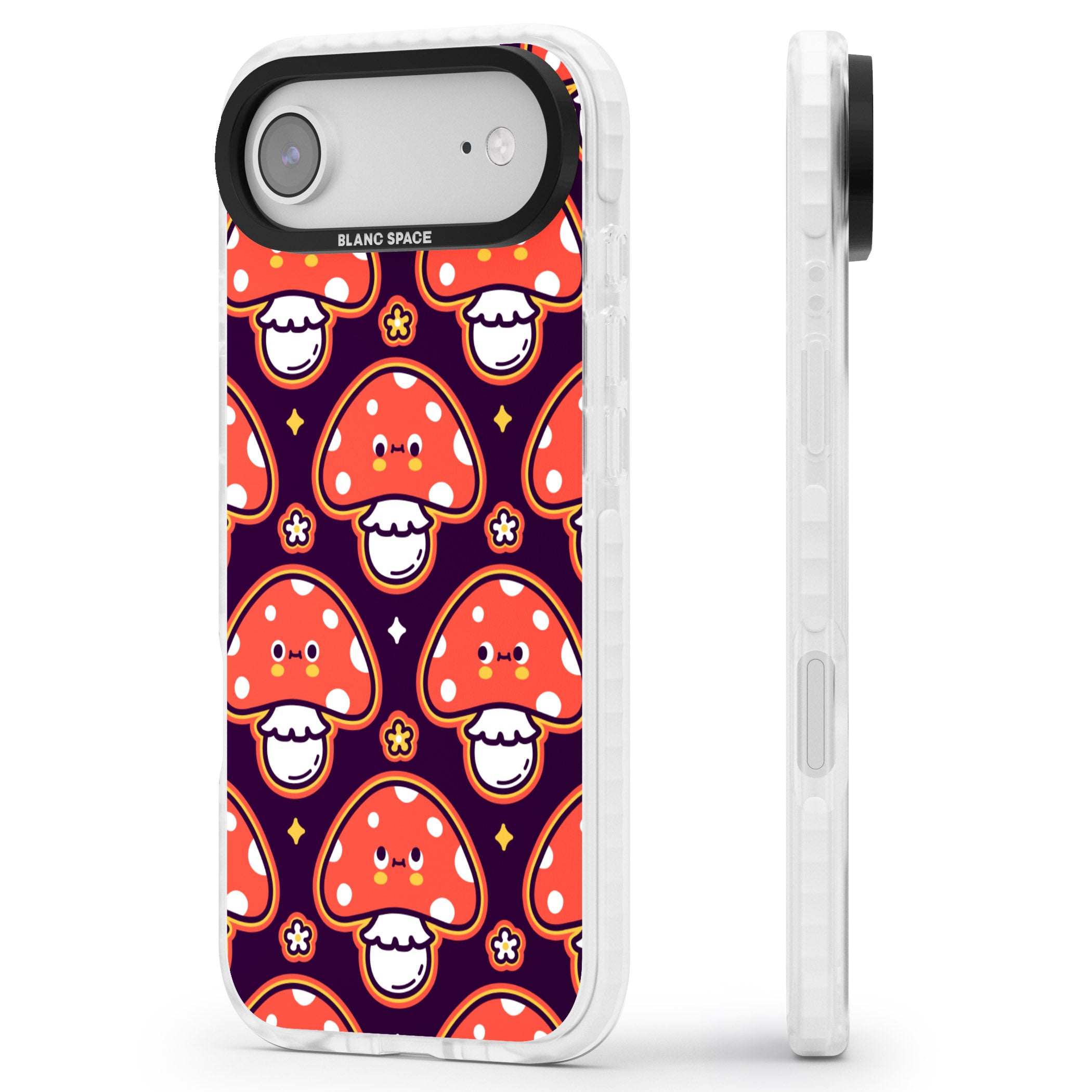 Mushroom Kawaii Pattern iPhone 17 Air Impact Clear Phone Case Side Profile