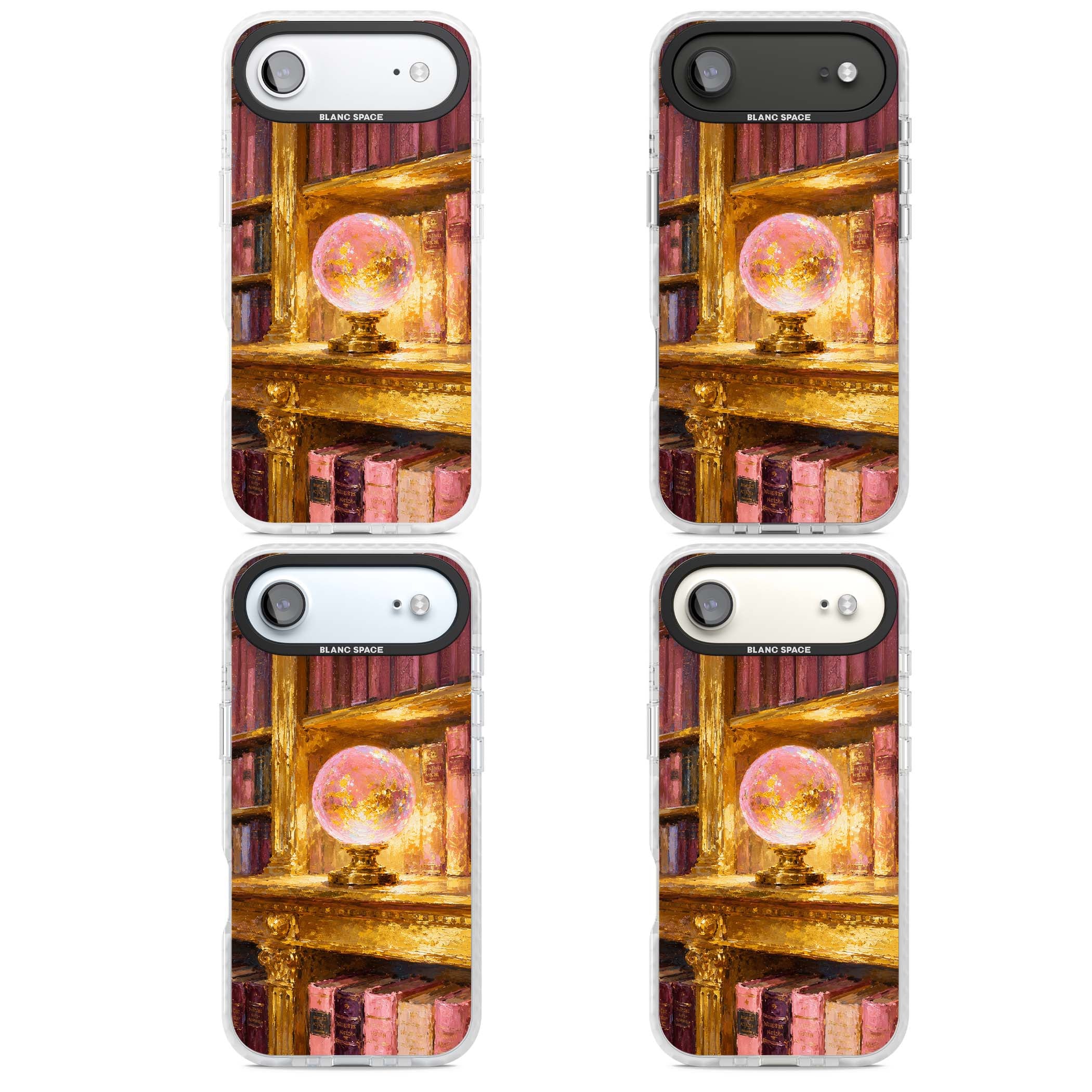 Gilded Library dark academia iPhone case featuring an oil painted crystal ball on a gilded library shelf with vintage | Black Impact case for iPhone Air
