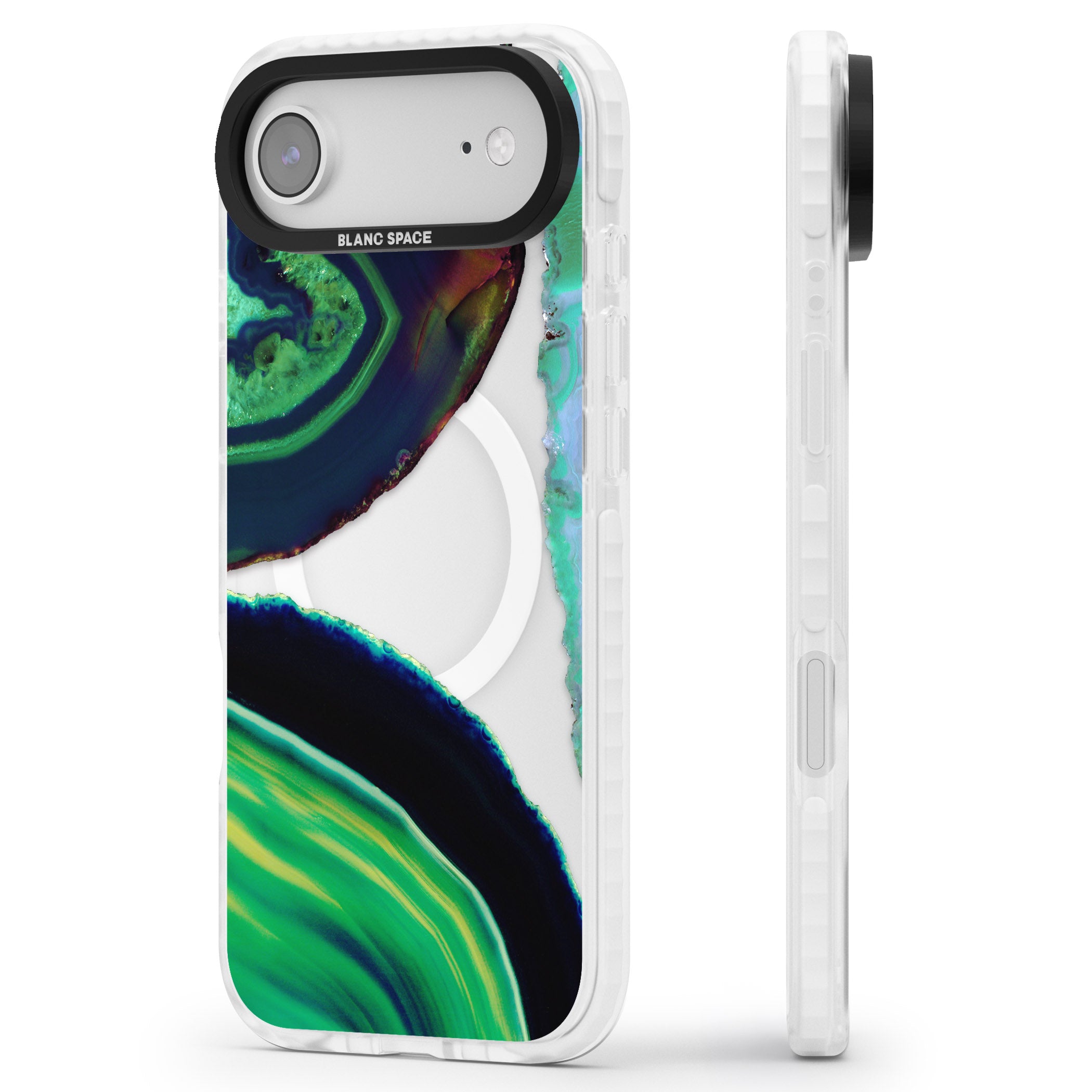 Green Geode Glow iPhone 17 Air Impact Pro Clear Phone Case Side Profile