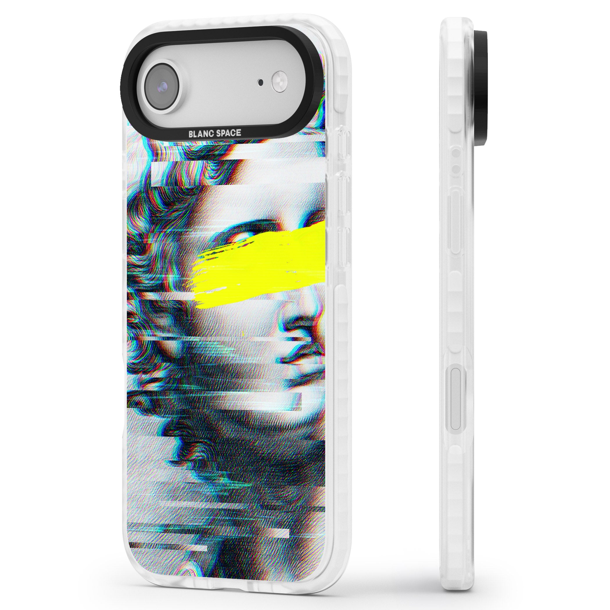 Glitched Fragment iPhone 17 Air Impact Pro Clear Phone Case Side Profile