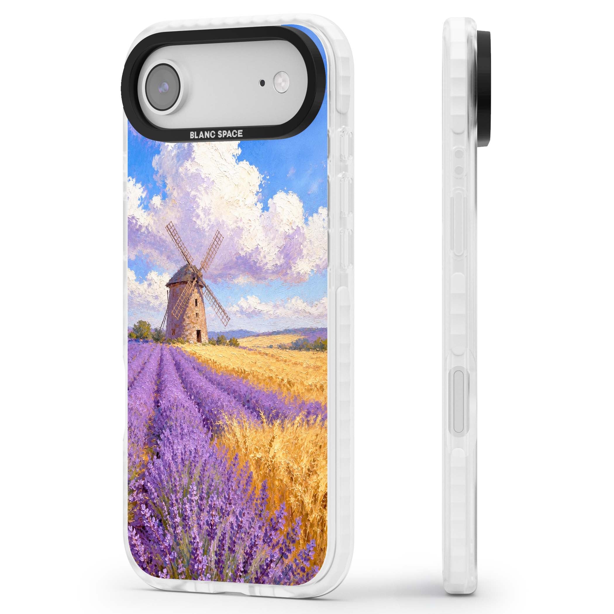 Lavender Mill cottagecore iPhone case featuring a French windmill, lavender field and golden wheat oil painting | Impact Magsafe case for iPhone Air