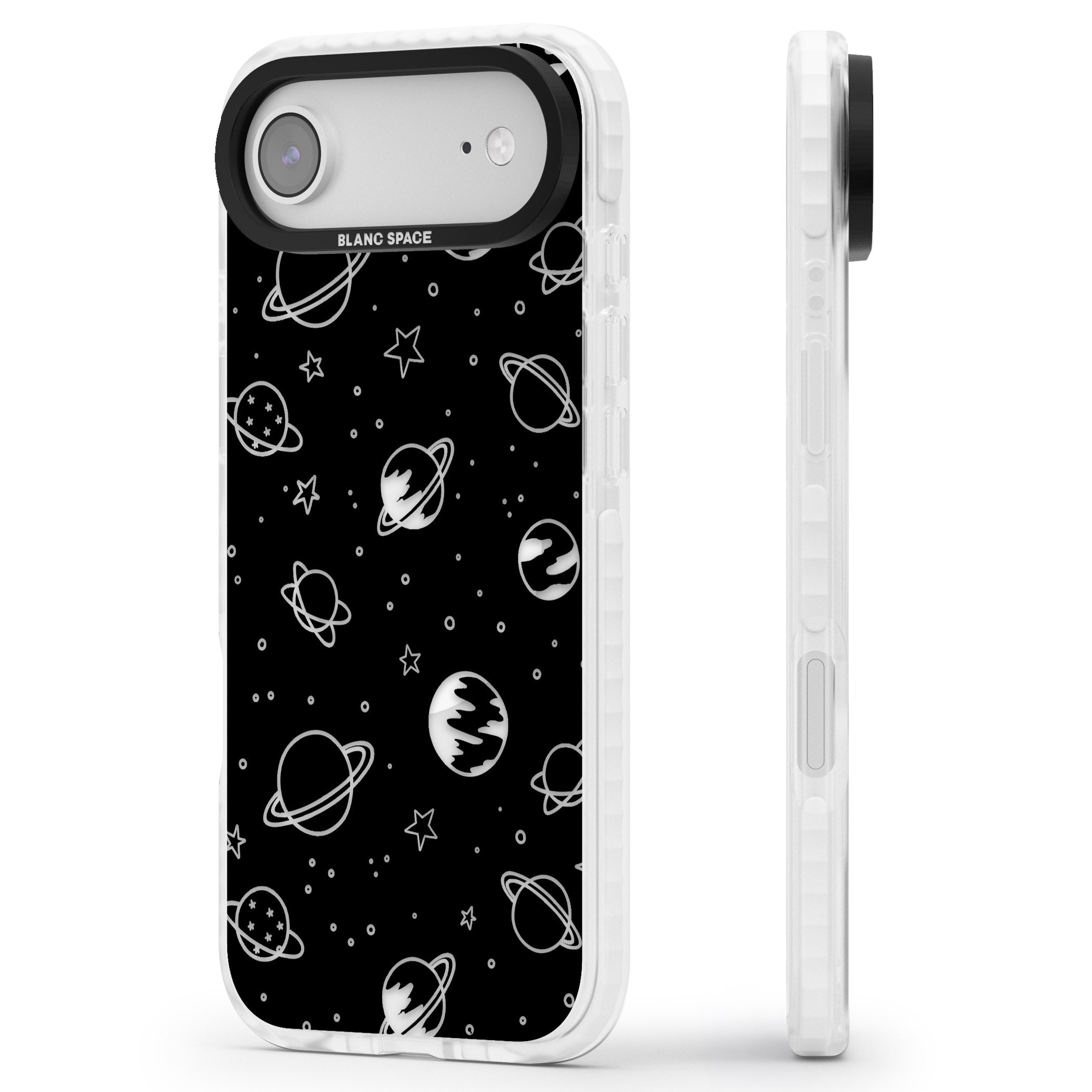 Cosmic Sketch Clear Black iPhone 17 Air Impact Pro Clear Phone Case Side Profile