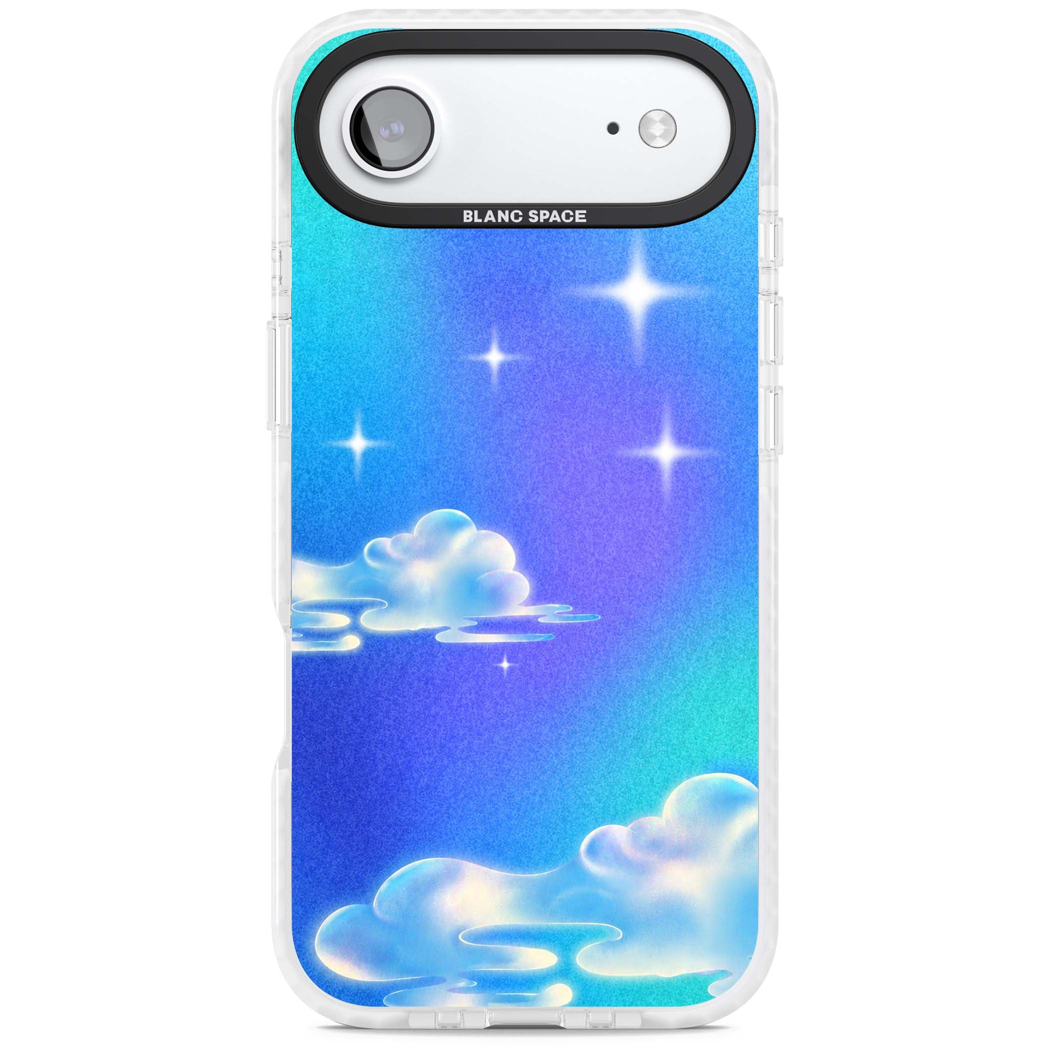Aurora celestial iPhone case featuring dreamy iridescent clouds, sparkling stars and pastel blue purple sky | Impact Magsafe case for iPhone Air
