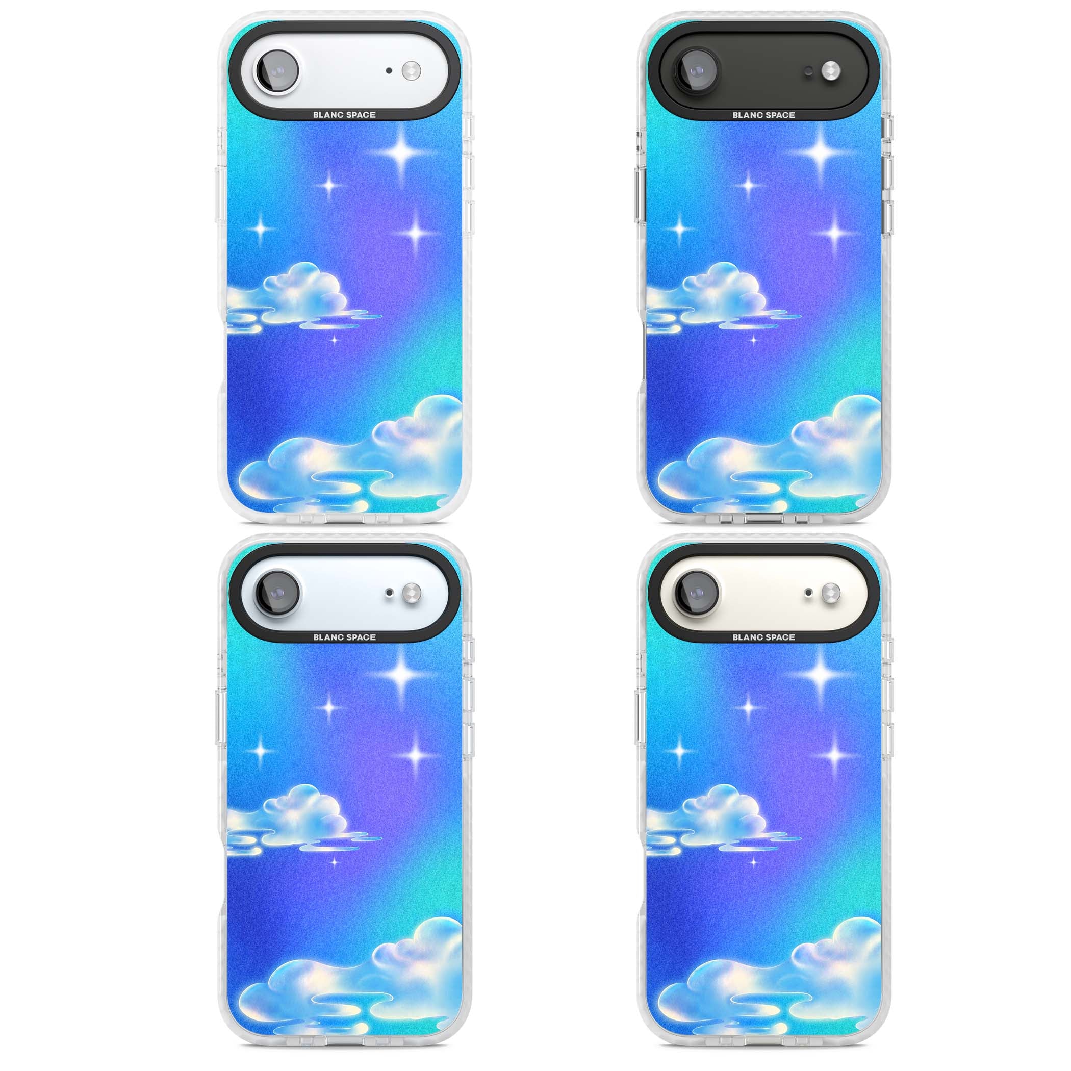 Aurora celestial iPhone case featuring dreamy iridescent clouds, sparkling stars and pastel blue purple sky | Impact Magsafe case for iPhone Air