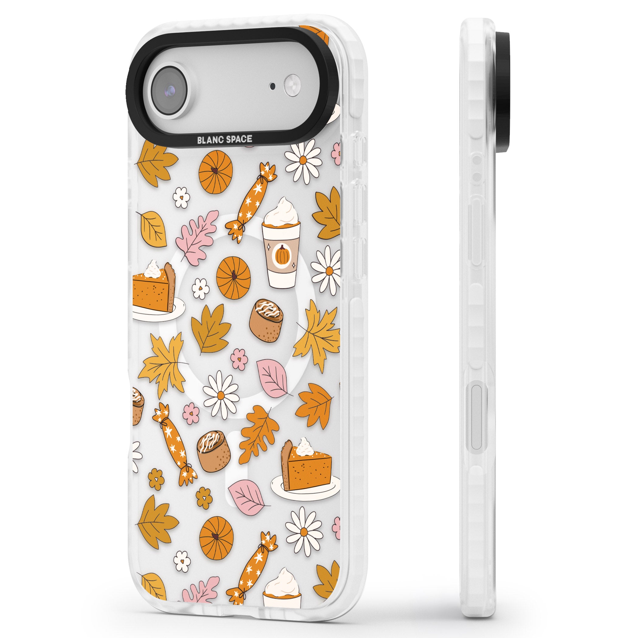 Pumpkin Spice iPhone 17 Air Impact Pro Clear Phone Case Side Profile