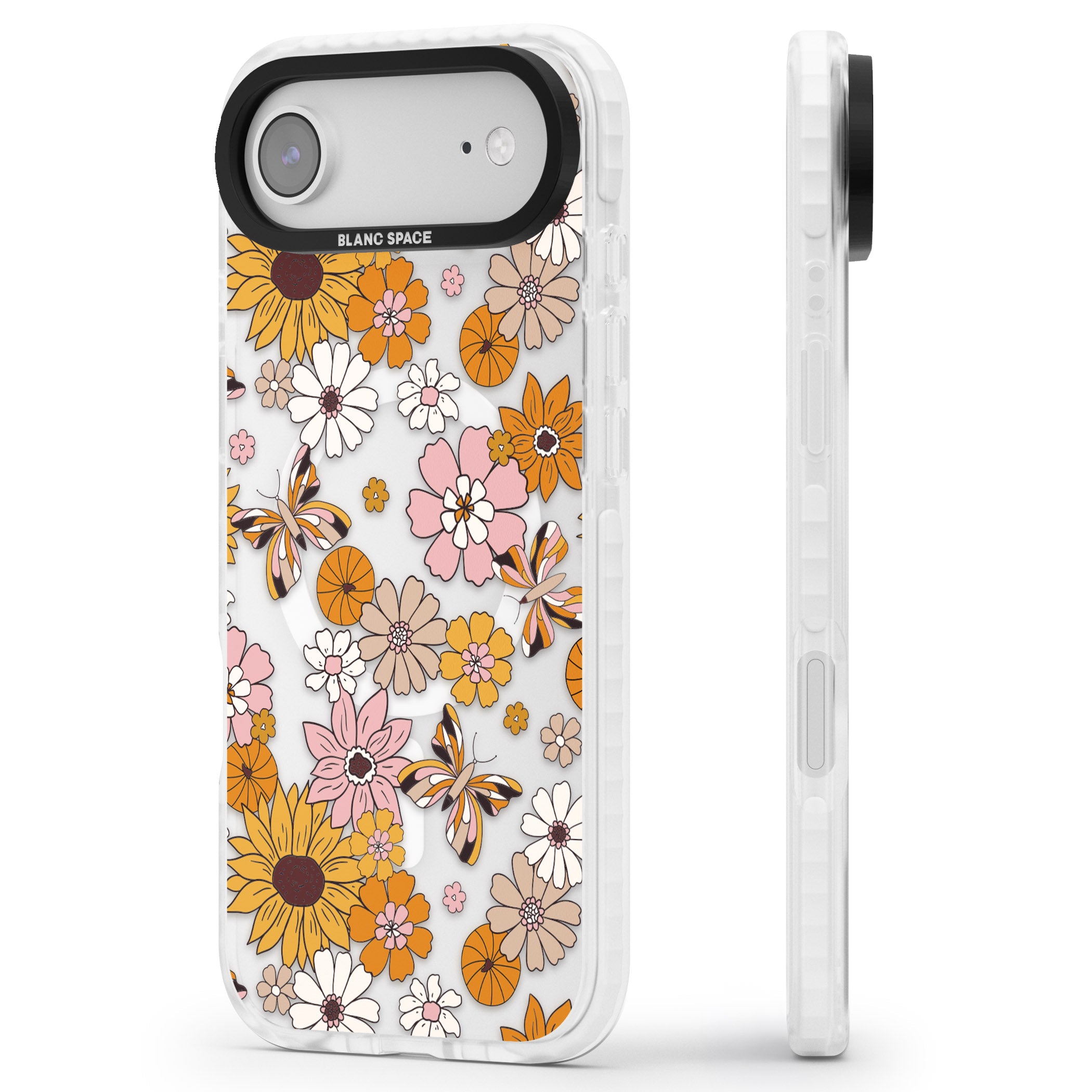 Butterfly Bloom Autumn Floral iPhone 17 Air Impact Pro Clear Phone Case Side Profile